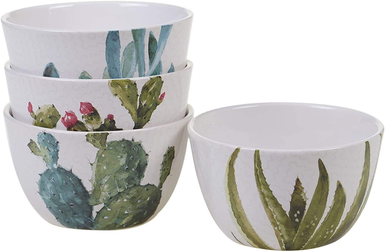 16-Piece Succulent & Cactus Print Dinnerware Set - Elegant Botanical Tableware for Home Dining, Parties & Kitchen Decor