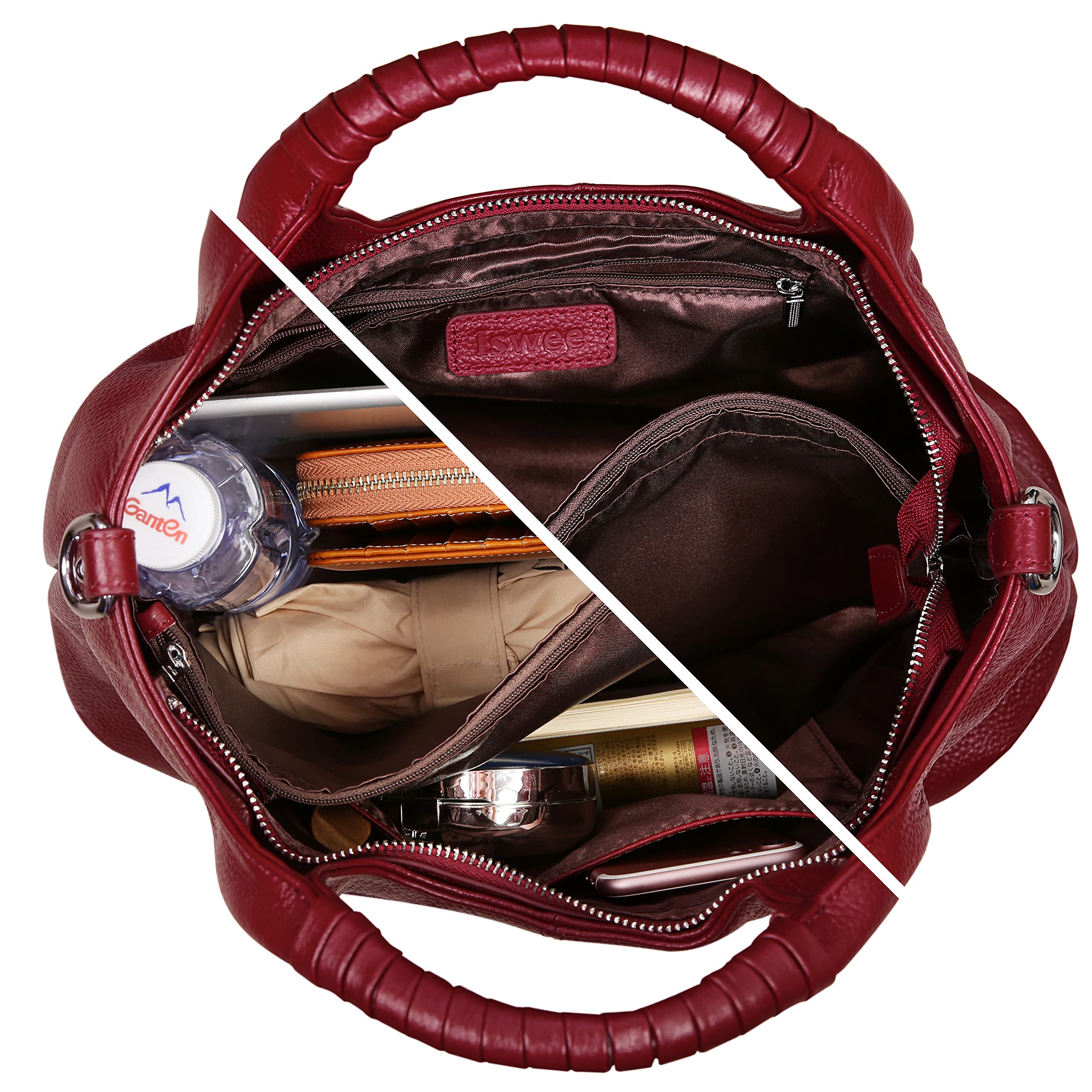 Iswee Genuine Leather Top Handle Purse Satchel Bag for Women - Designer Shoulder Bag & Tote Crossbody Bag - Perfect for Work, Travel and Everyday Use