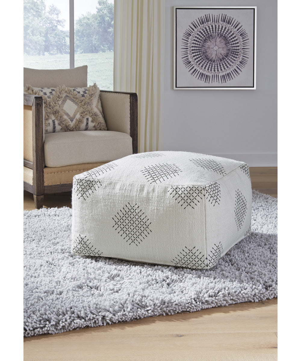 14H Mabyn Pouf Ottoman - Ivory, Beige & Gray Colors - Perfect for Living Room, Bedroom or Nursery Decor