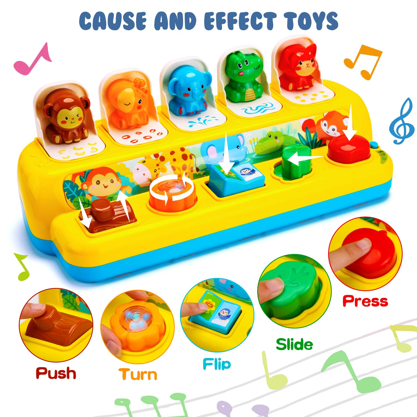 Interactive Pop-Up Animal Toys with Music & Light - Montessori Learning Toys for Babies 1-2 Years - Perfect Gift for Toddlers' Early Development