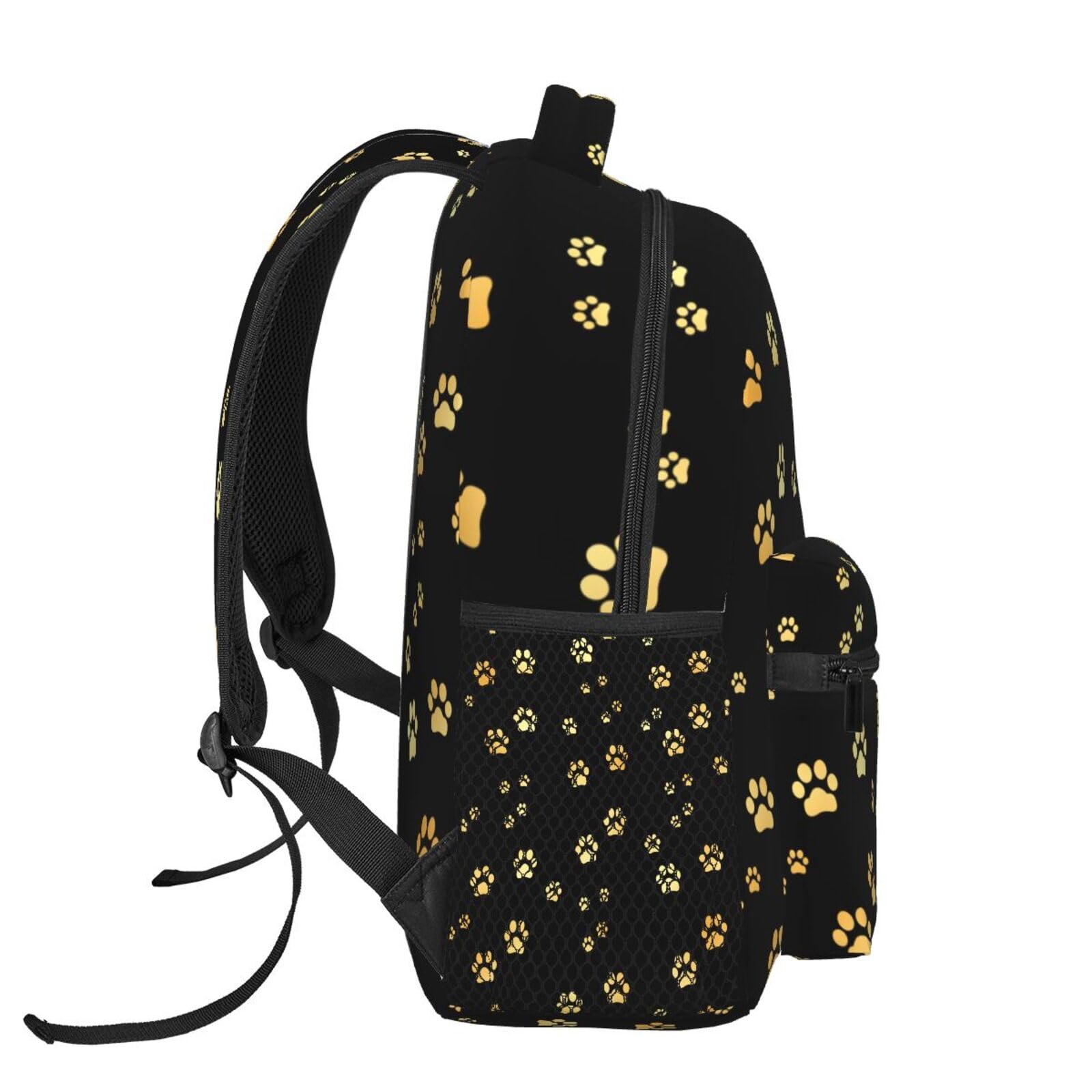 Black and Gold Dog Paw Print Backpack - Stylish School Laptop Bag for Students, Kids & Teens - Durable Bookbag for Travel, Sports, Work & Everyday Use