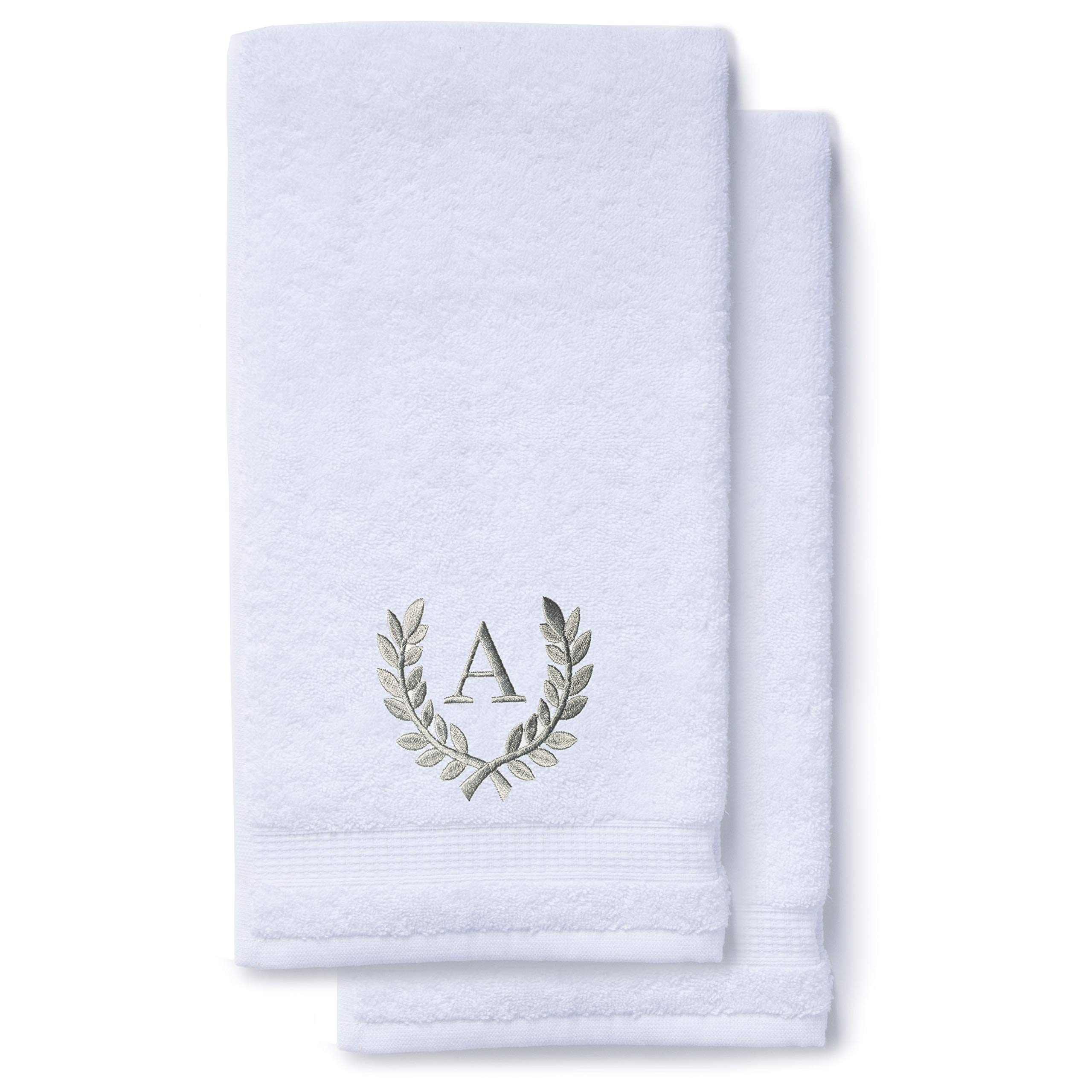 Personalized Monogrammed Hand Towels Set of 2 - Luxury Turkish Bath & Kitchen Towels 16x30 Inch | Custom Roman Font Wedding & Bridal Gift | Spa Quality Oversized Towels for Bathroom, Makeup & Home Decor | Perfect for Guest Bathrooms, Bridal Showers & Housewarming Gifts