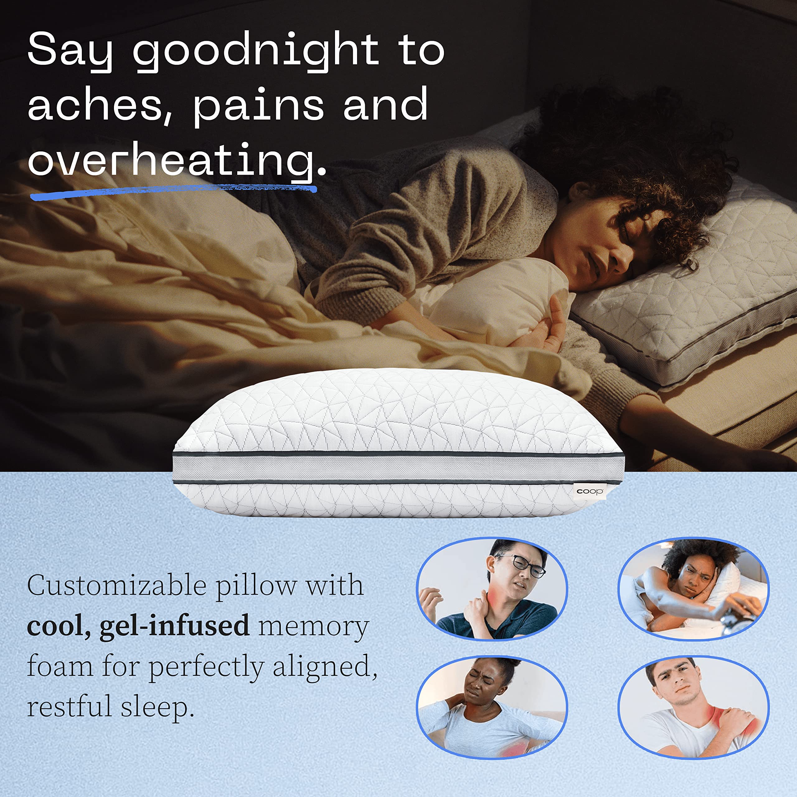 Coop Home Goods Eden Pillow Queen Size with Cooling Pillowcase & Waterproof Protectors - Hypoallergenic Bed Pillow Set for Side, Back & Stomach Sleepers - Perfect for Hot Sleepers & Allergy Relief