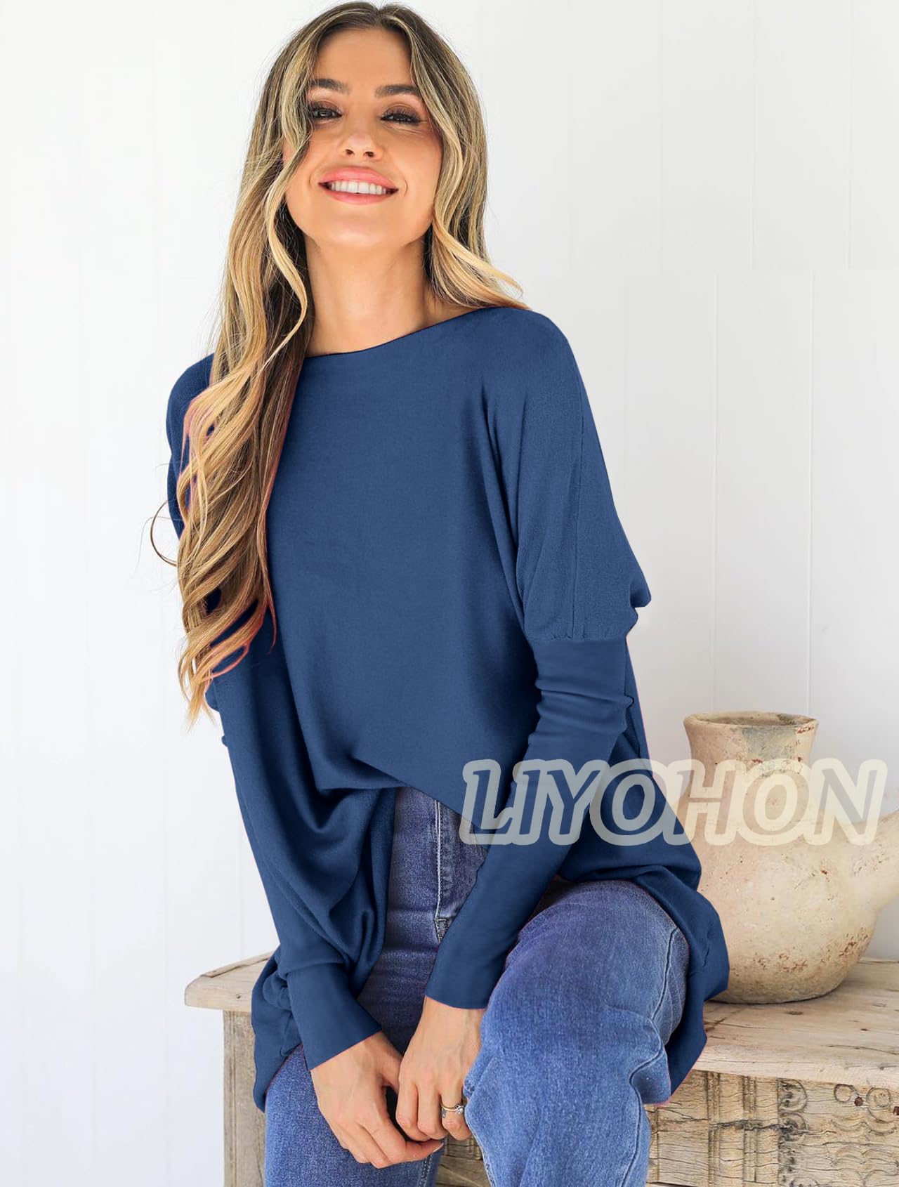 LIYOHON Women's Oversized T-Shirts & Tunic Tops - Long Sleeve Fall Sweaters for Leggings | Casual & Dressy Outfits for Work, Weekend & Layering