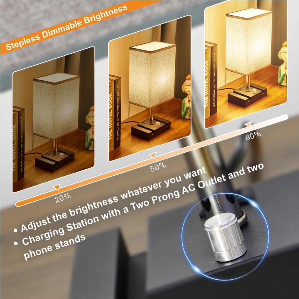Dimmable LED Table Lamps with USB Charging Ports & Phone Stands - Modern Nightstand & Desk Lamp Set of 2 for Bedroom, Office, Living Room & Study - Perfect for Reading, Working & Phone Charging