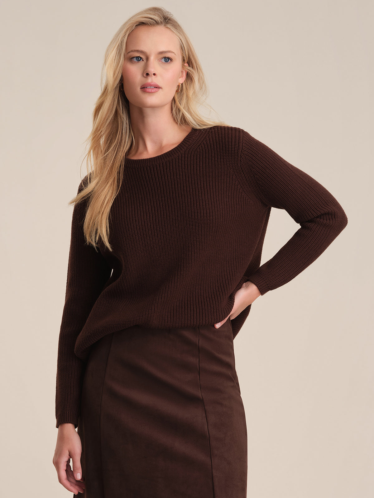 Emma Women's Crewneck Shaker Stitch Cotton Sweater - Soft Casual Pullover for Fall & Winter, Perfect for Office, Travel and Everyday Wear