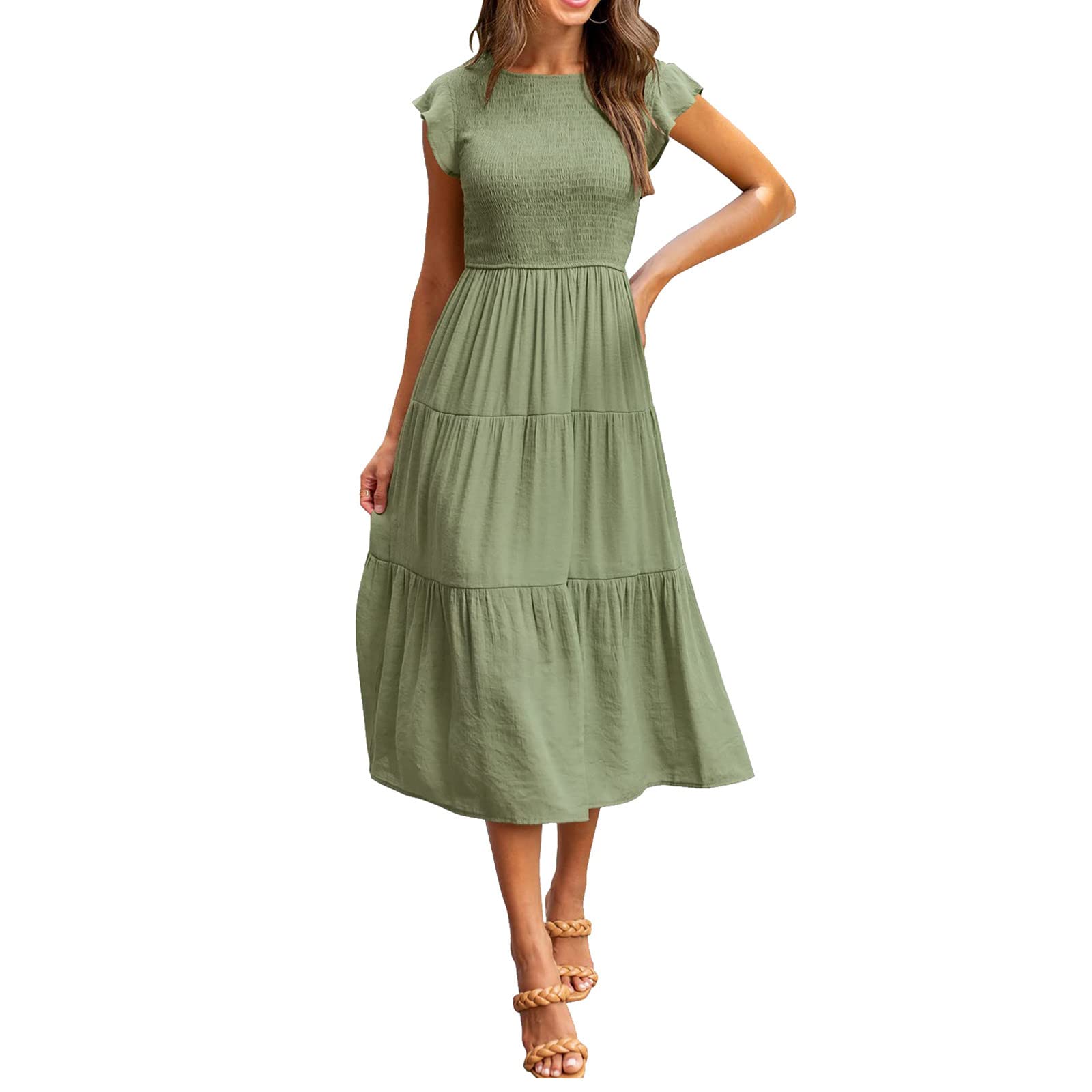 Boho Butterfly Sleeve A-Line Midi Dress for Women - Flowy Summer Casual Dress with Elegant Long Sleeves | Perfect for Beach Vacations, Date Nights & Outdoor Parties