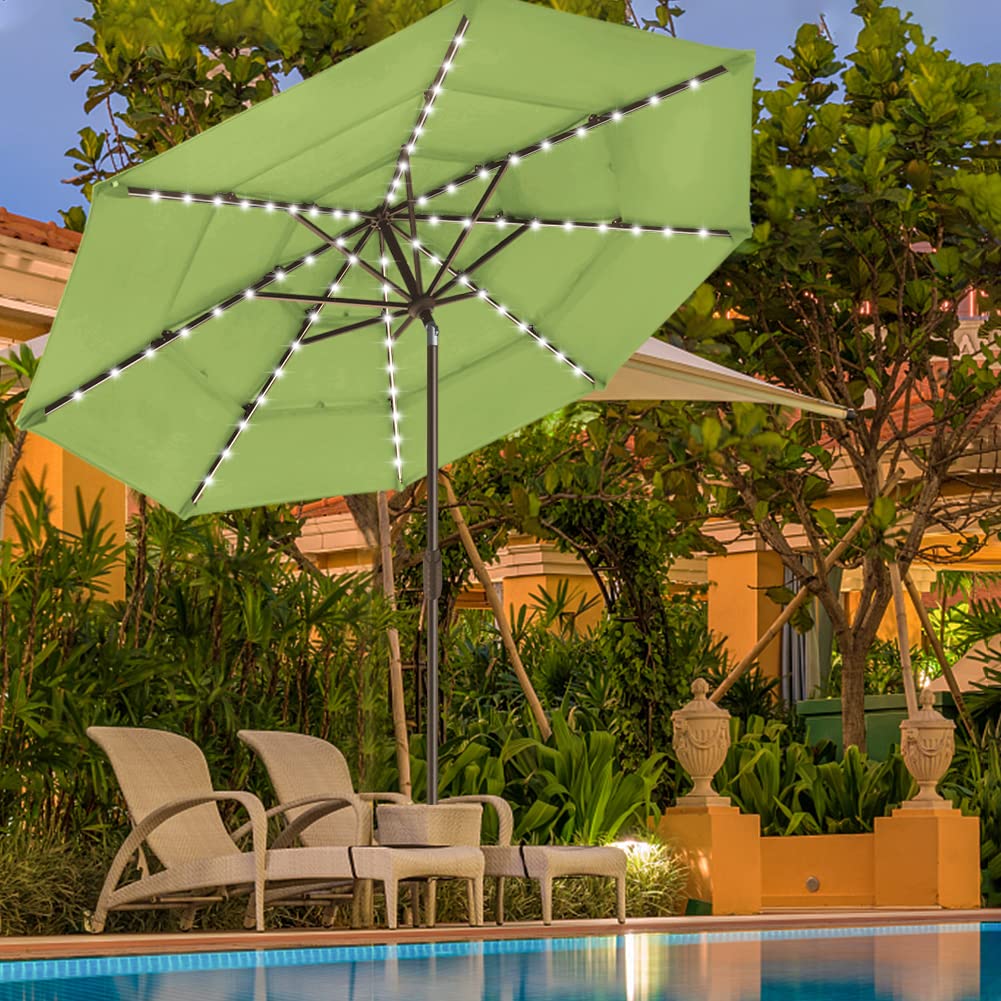 EliteShade USA 10-Year Fade-Resistant 9ft Solar-Powered 3-Tier Patio Umbrella with 80 LED Lights - Outdoor Table Umbrella with Ventilation, Macaw Green - Perfect for Backyard, Poolside, and Restaurant Outdoor Dining