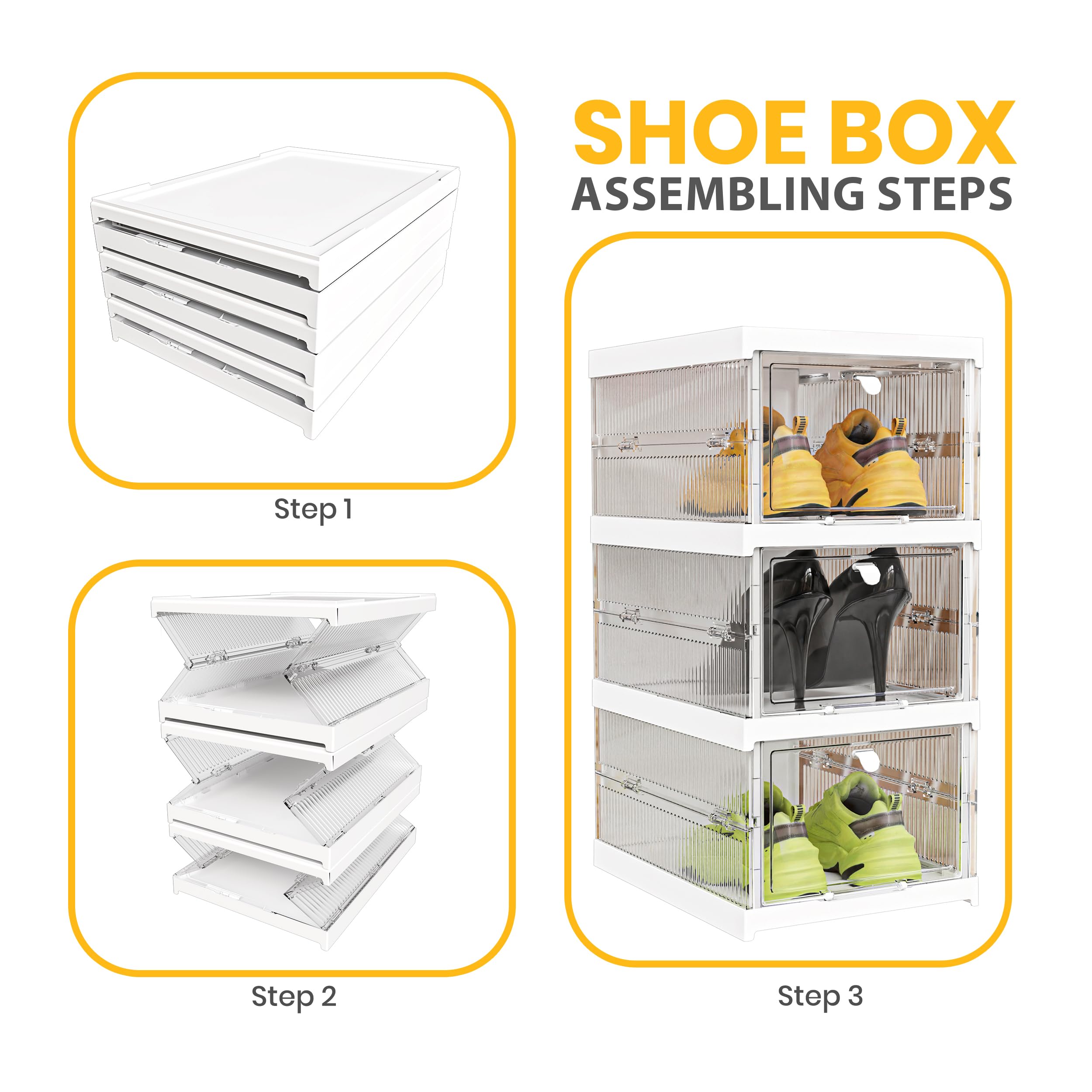 Utopia Home 6-Tier Stackable Shoe Organizer - White Plastic Foldable Shoe Storage for Closet | Space Saving Sneaker & Boot Containers | Perfect for Small Spaces, Dorm Rooms & Apartment Organization