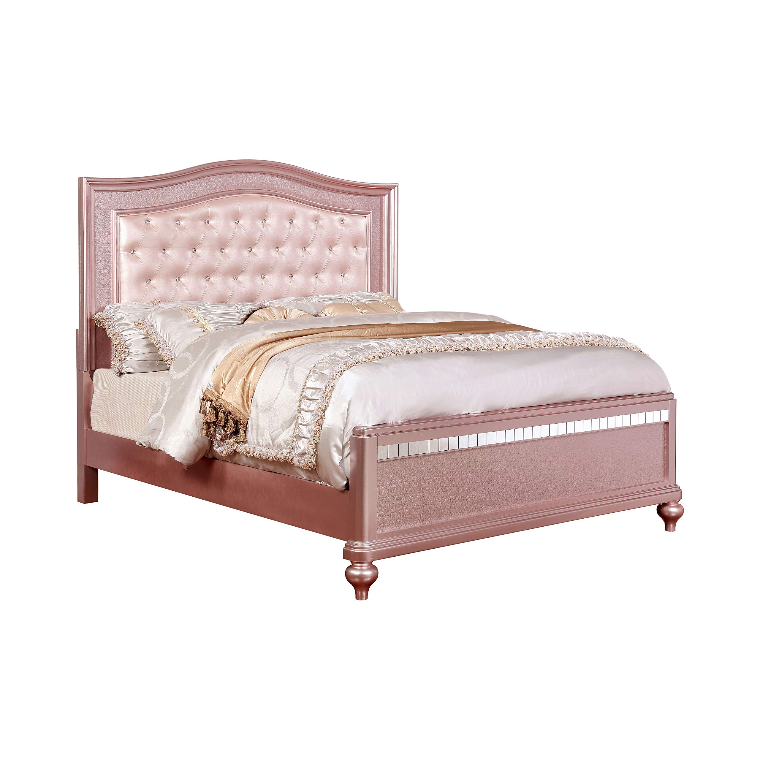 24/7 Shop at Home Petal Tufted Bed - Queen Size Rose Gold Upholstered Platform Bed Frame with Wooden Slats, Perfect for Modern Bedroom & Guest Room Decor