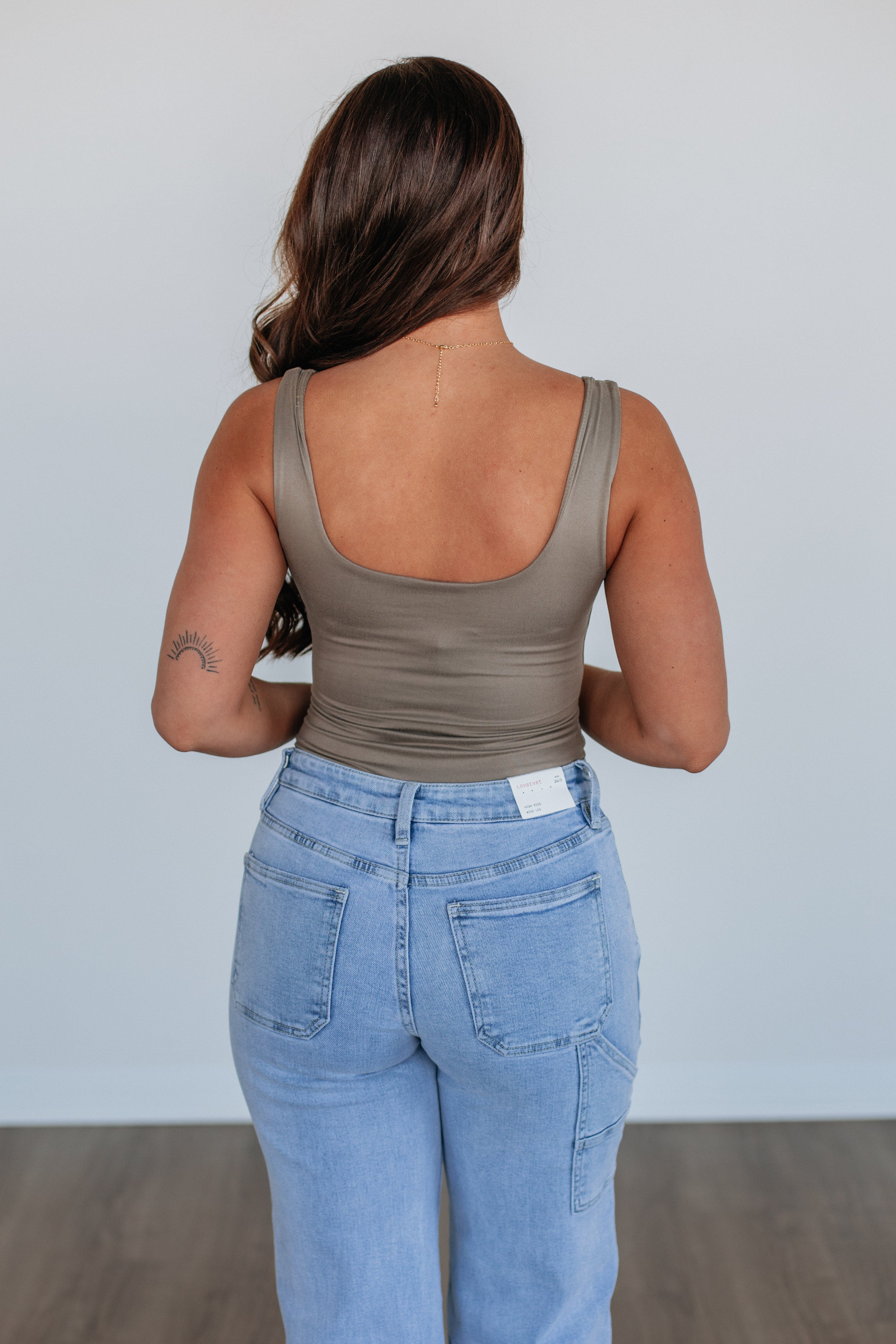 Elena Basic Bodysuit for Women - Soft Stretchy Comfortable Camisole Top - Mushroom Color - Perfect for Layering, Yoga & Everyday Wear