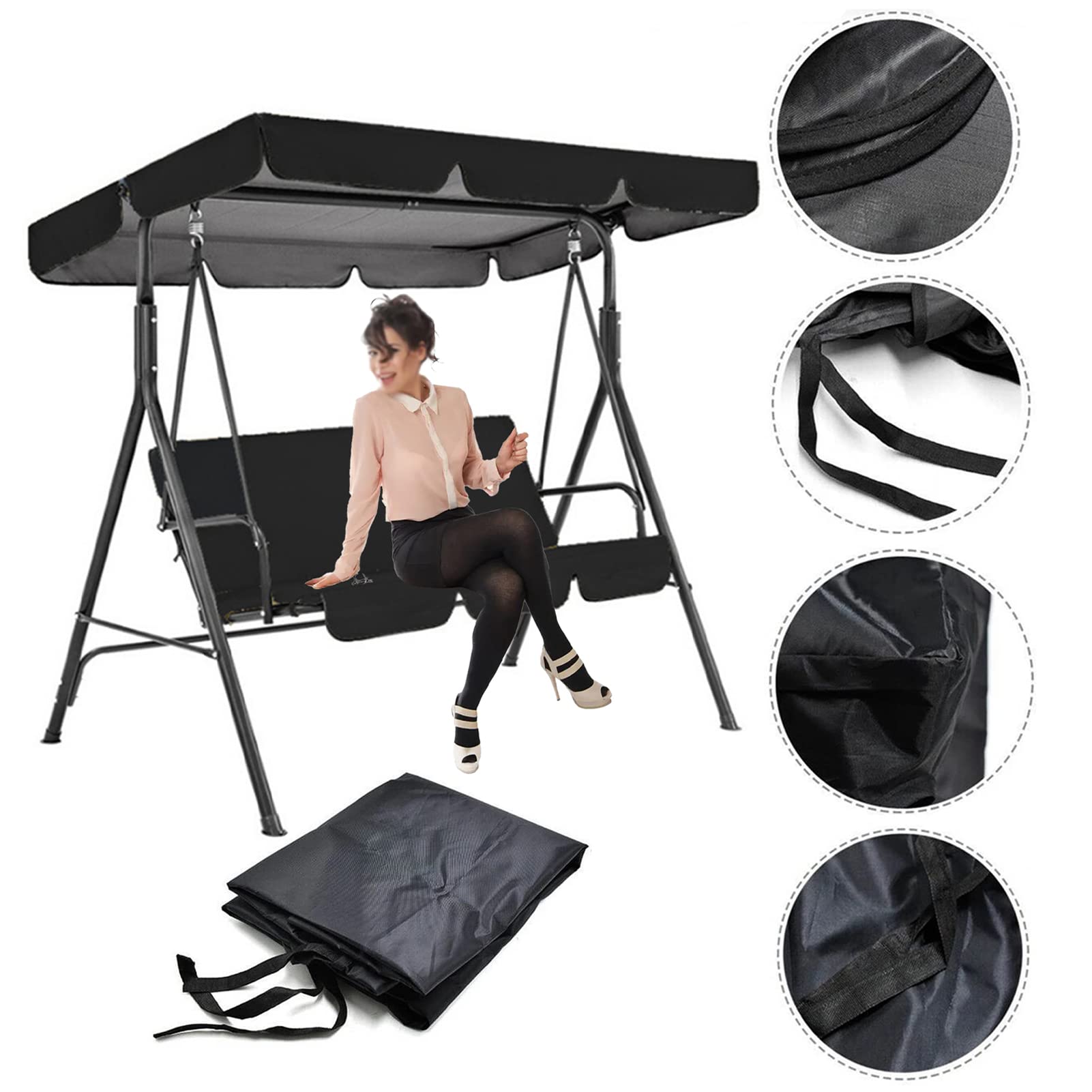 FYTY 210D Waterproof Patio Swing Canopy Replacement Cover - Grey, 164x114x15cm - Durable Sunshade for 2/3 Seat Garden Swing Chairs - Perfect for Outdoor Relaxation in Backyard, Porch or Deck