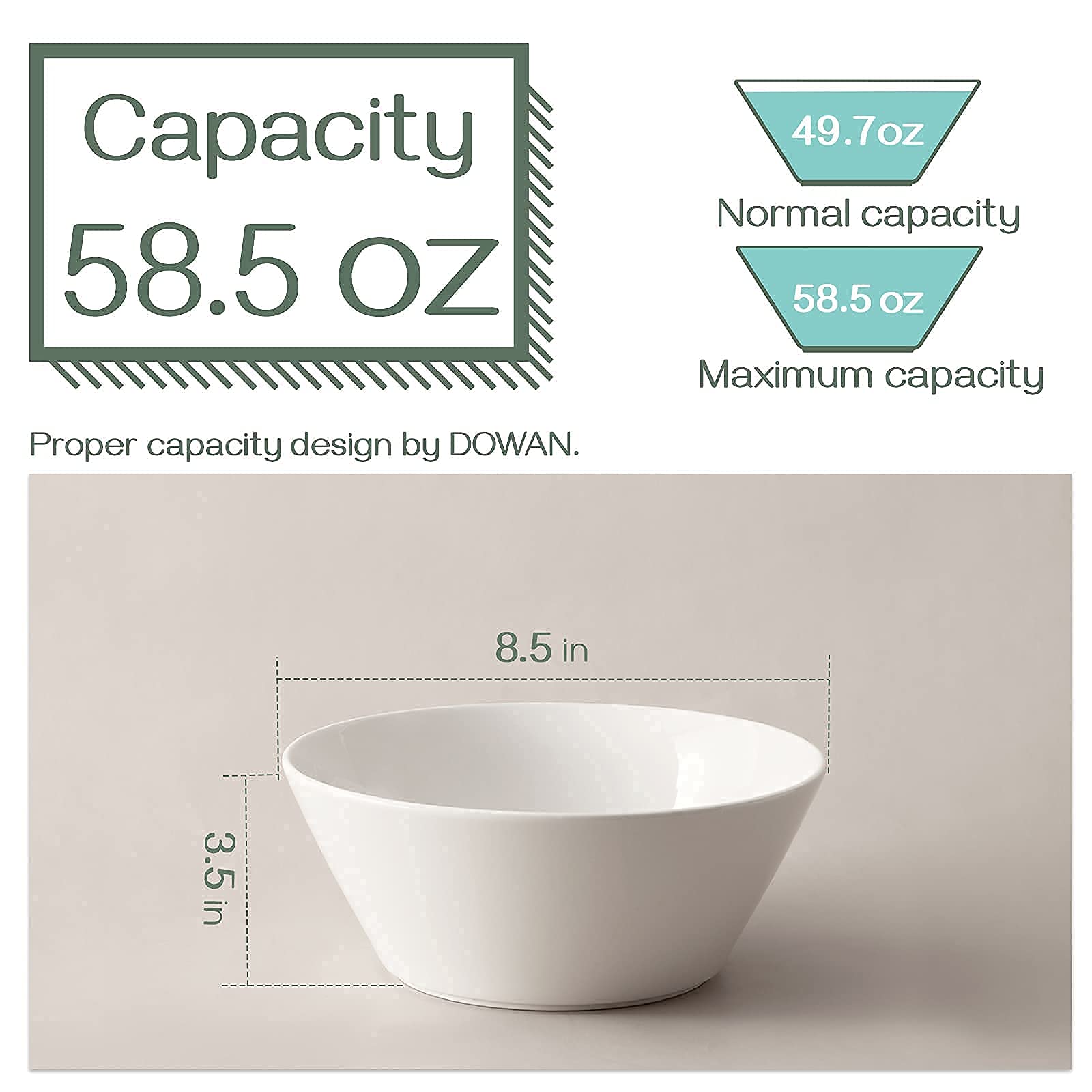 DOWAN 32 Oz Soup Bowls & 58.5 Oz Large Salad Bowls Set of 8 - Premium Porcelain Dinnerware for Soup, Salad, Pasta, Cereal - Perfect for Family Meals, Parties, Restaurants & Everyday Use