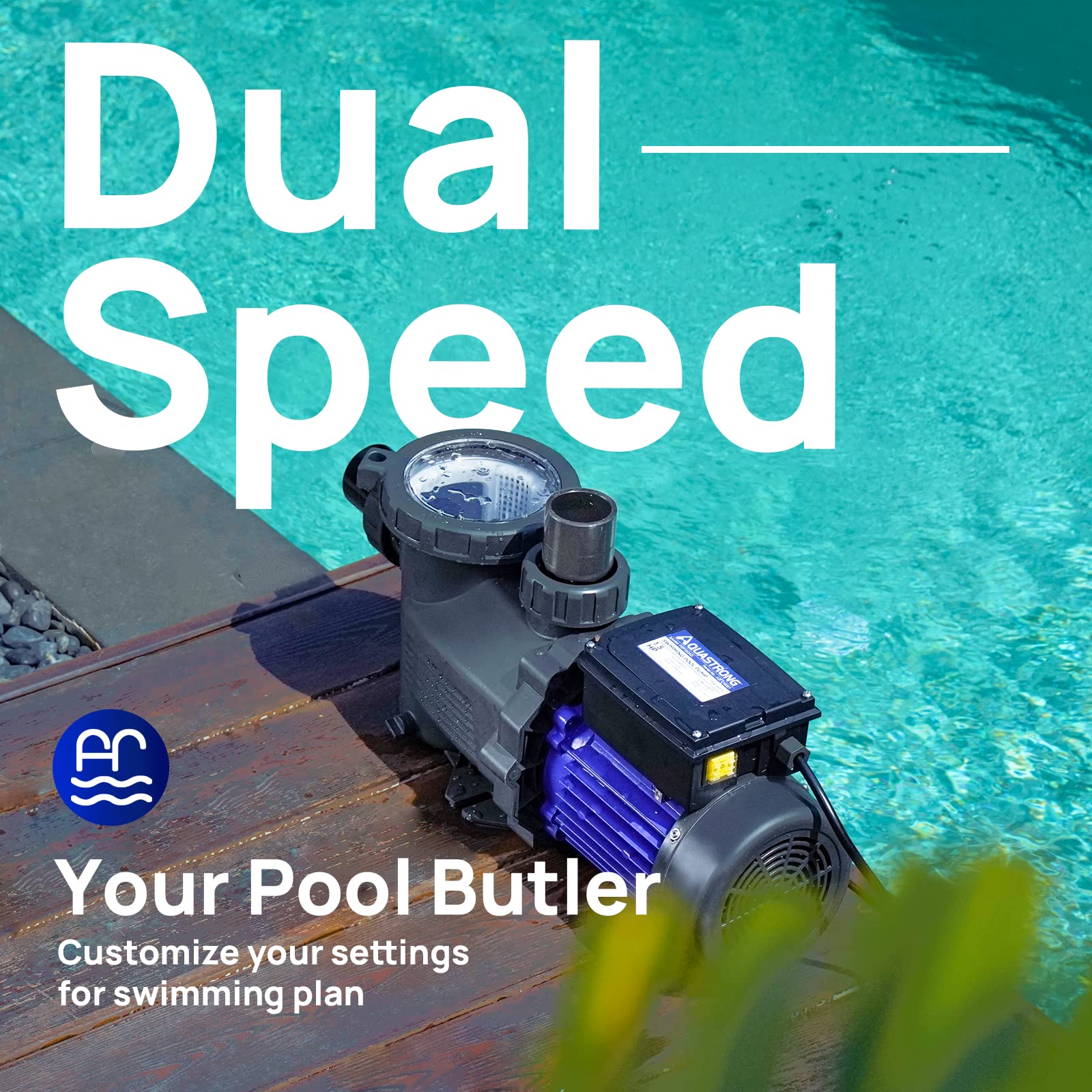 AQUASTRONG 1.5HP Dual Speed Pool Pump - High Flow 4975 GPH for In-Ground & Above Ground Pools (115V) | Perfect for Swimming Pools, Spas & Water Circulation Systems