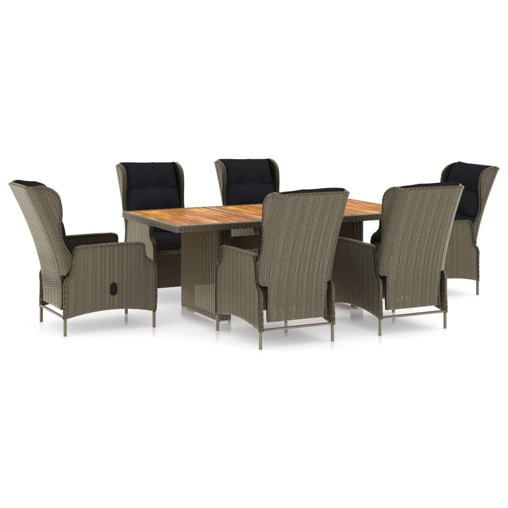 7-Piece Brown Poly Rattan Patio Furniture Set with Cushions - Outdoor Dining & Conversation Set for Garden, Backyard, Poolside - Perfect for Al Fresco Dining & Relaxing in Your Outdoor Living Space