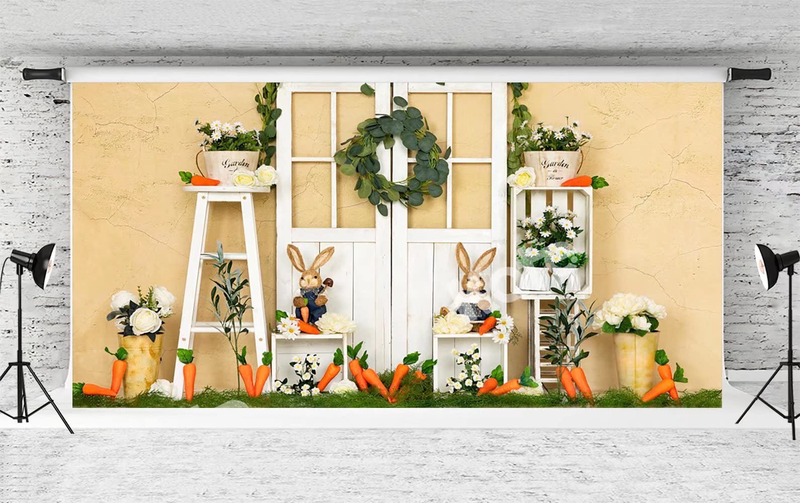 20x10ft Easter Bunny Backdrop with Carrots - Spring Garden Photography Background for Newborn Party Decor, Easter Photo Shoot Props - Perfect for Baby Showers, Easter Celebrations & Spring Events