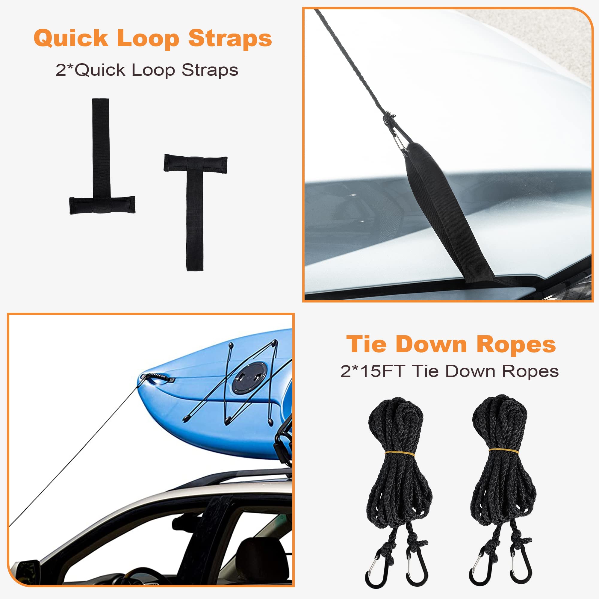 **Golkcurx Universal Soft Roof Rack Pads for Kayak, Surfboard, SUP, Canoe, Snowboard – 15FT Tie-Down Straps (2 Pack) & Storage Bag Included – Waterproof & Non-Slip – Perfect for Outdoor Adventures, Camping, and Travel (Black)**