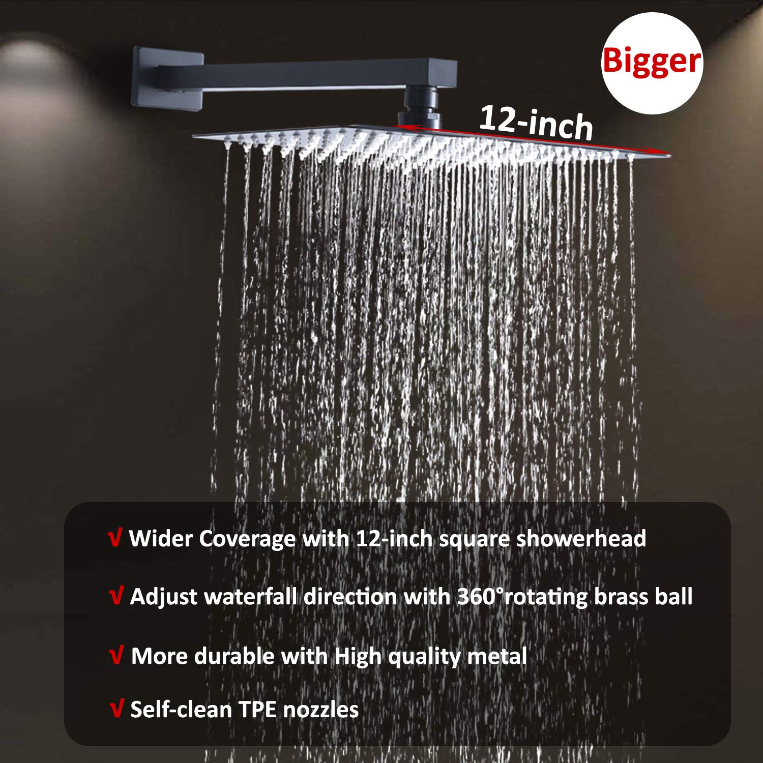 Premium Black Shower System with Tub Spout & Rainfall Showerhead - Complete Wall-Mounted Set Includes Pre-Embedded Valve, Handheld Shower & 12-Inch Rain Shower Head for Luxurious Bathroom Upgrade | Perfect for Modern Homes, Spa-Like Experience & Water-Saving Bathrooms
