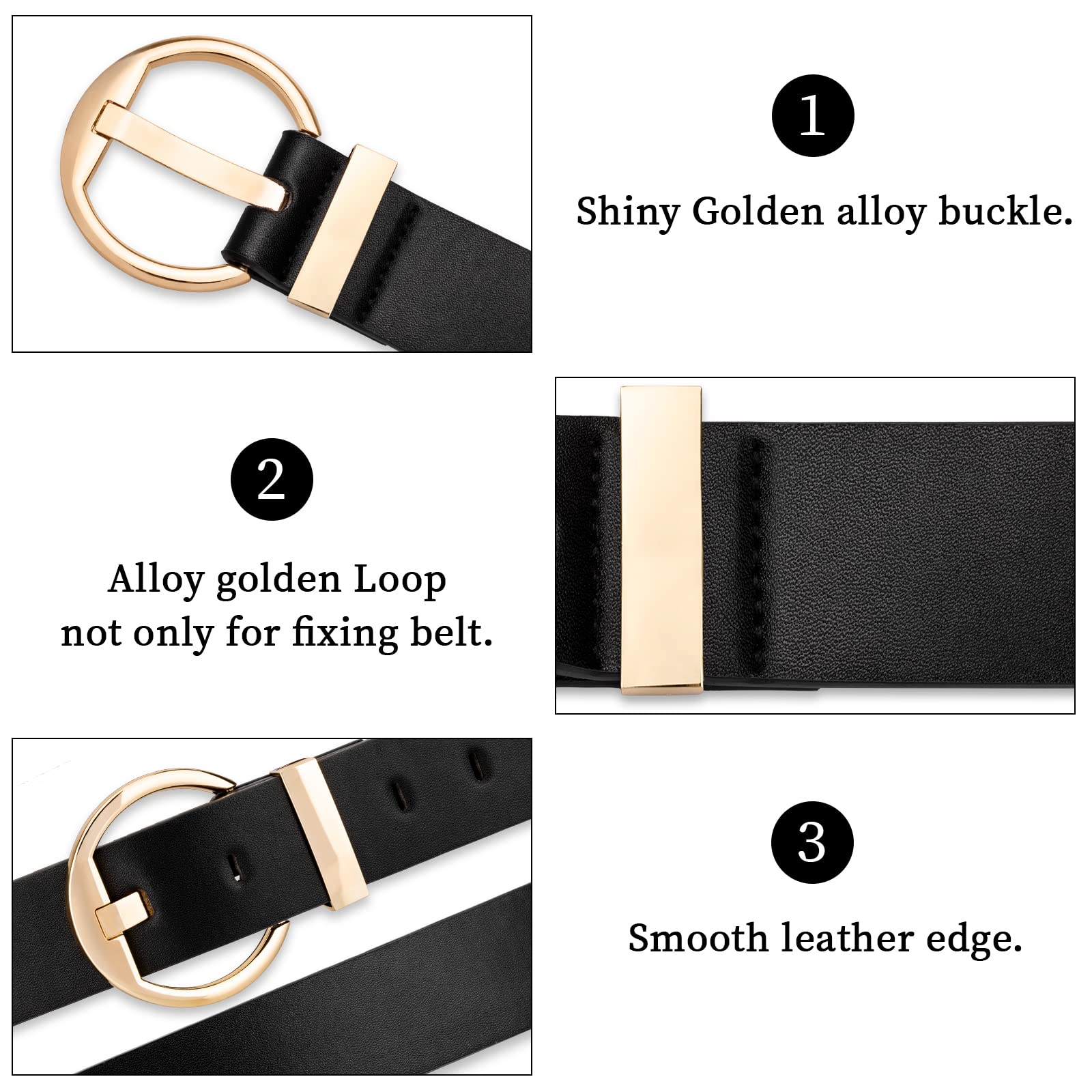 Stylish Women's Leather Belts with Gold Buckle - Fashion Waist Belts for Dresses & Jeans - Perfect for Office, Casual Wear & Special Occasions