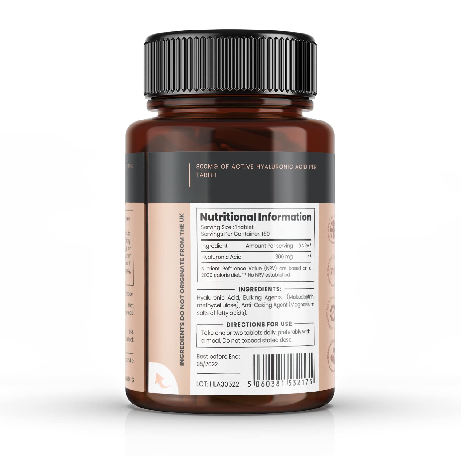 PureClinica Hyaluronic Acid 300mg x 1080 Tablets (6 Bottles of 180 Tablets) - Triple Strength Joint & Skin Support, 300% Stronger Formula for Hydration & Anti-Aging - 3 Year Supply for Daily Wellness & Active Lifestyle