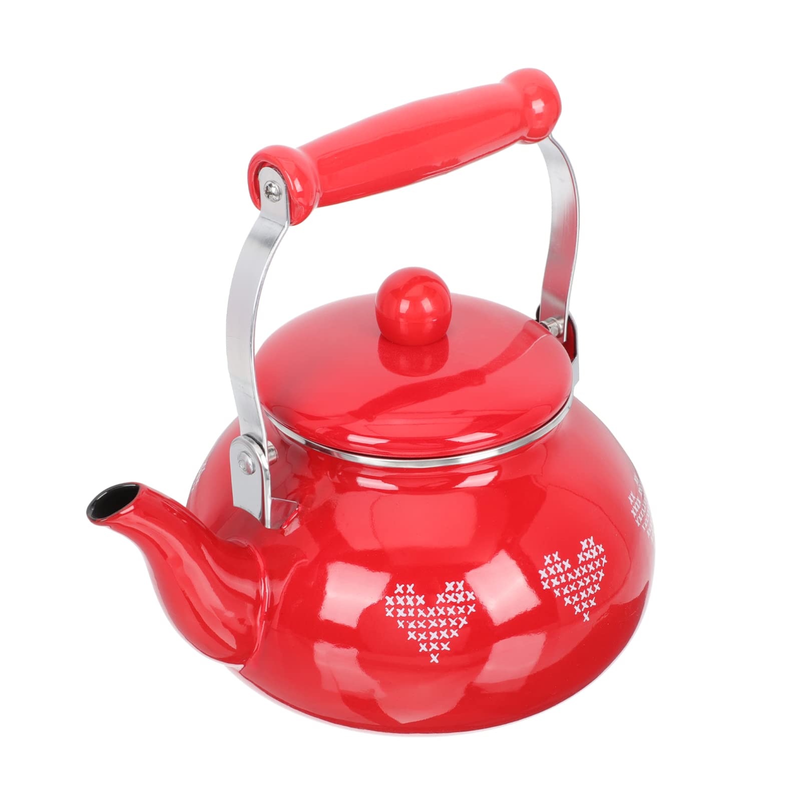 Housoutil 1PC Thickened Red Ceramic Enamel Teapot - 2.5L Large Enamel Tea Kettle with Porcelain Handle - No Whistling Stovetop Teakettle for Gas, Electric & Induction - Perfect for Home, Kitchen, Restaurant & Office Tea Brewing