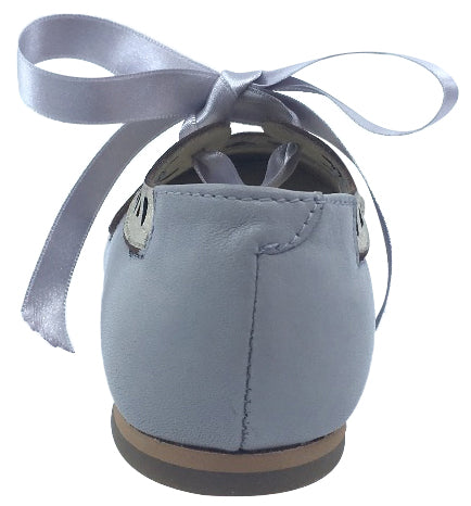 Luccini Grey Leather Bow Tie Flats with Gold Trim - Elegant Women's Dress Shoes for Weddings, Parties & Formal Events