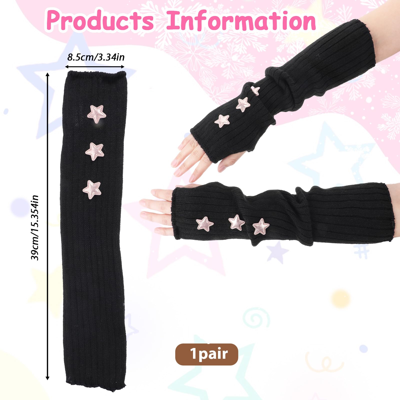 2Pcs Cute Star Print Arm Warmers for Women & Kids - Soft Knit Winter Accessories for Cold Weather, Yoga, and Outdoor Activities