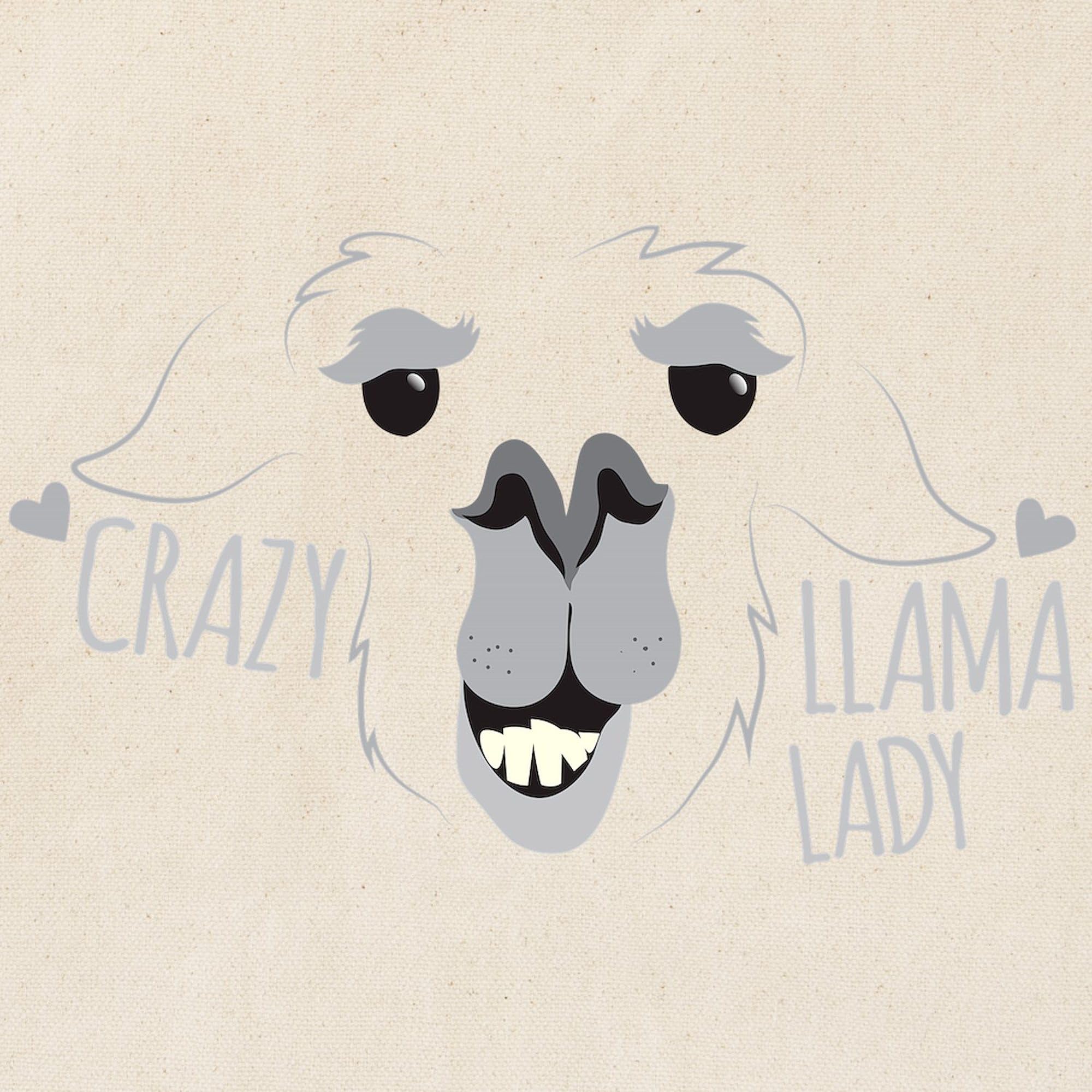 Crazy Llama Lady Tote Bag - Natural Canvas Reusable Shopping Bag for Women | Eco-Friendly Grocery Tote, Beach Bag & Work Tote
