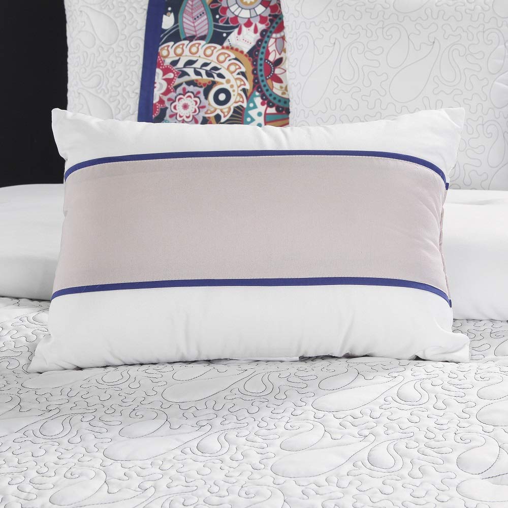 WPM WORLD PRODUCTS MART 7-Piece Paisley Print Comforter Set - Purple & White Queen Size Bedding Set | Includes Comforter, Sheets & Pillowcases | Soft Microfiber Bed in a Bag for Modern Bedrooms & Guest Rooms