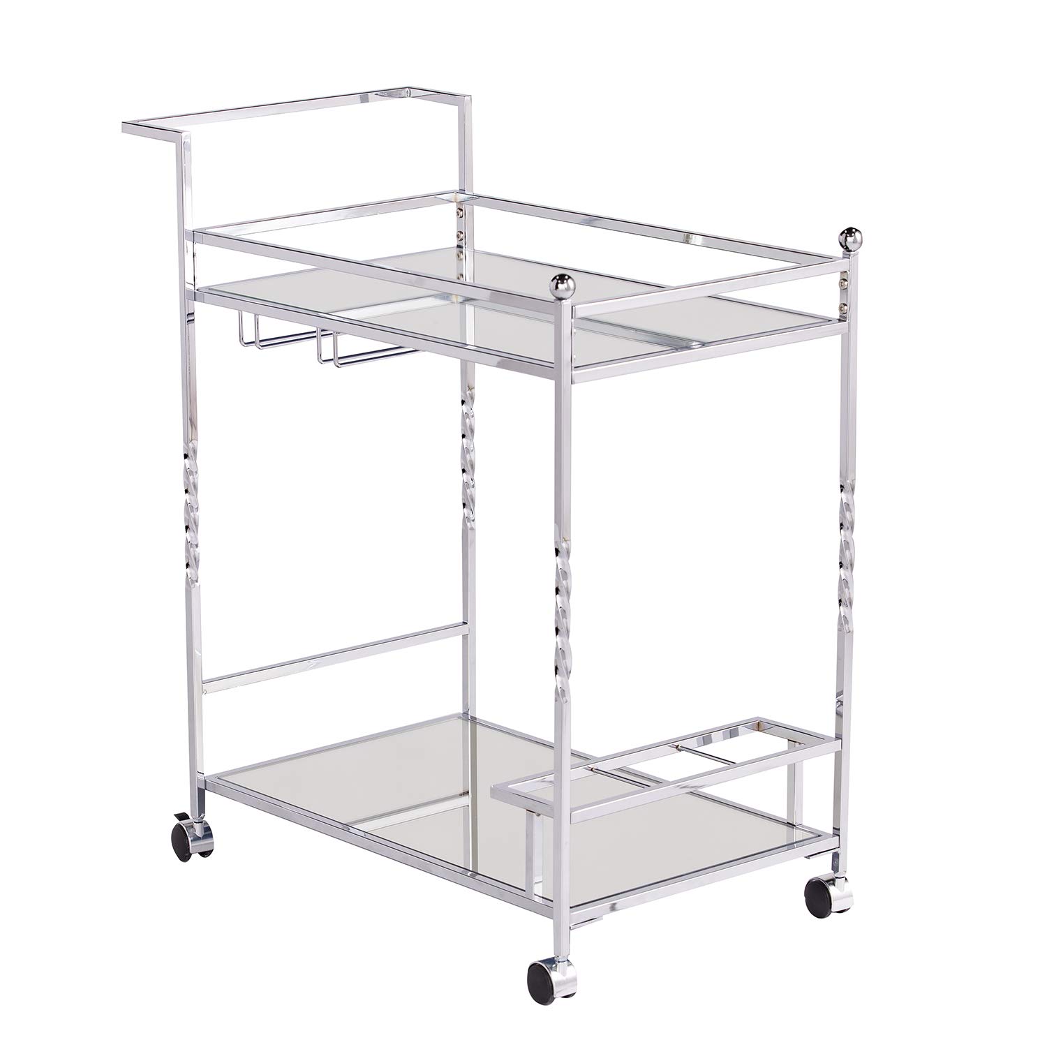 SEI Ivers Bar Cart with Wheels - Silver Rolling Drink Cart for Home Bar, Kitchen, or Party - Mobile Serving Cart with Storage Shelf - AMZ6853ZH