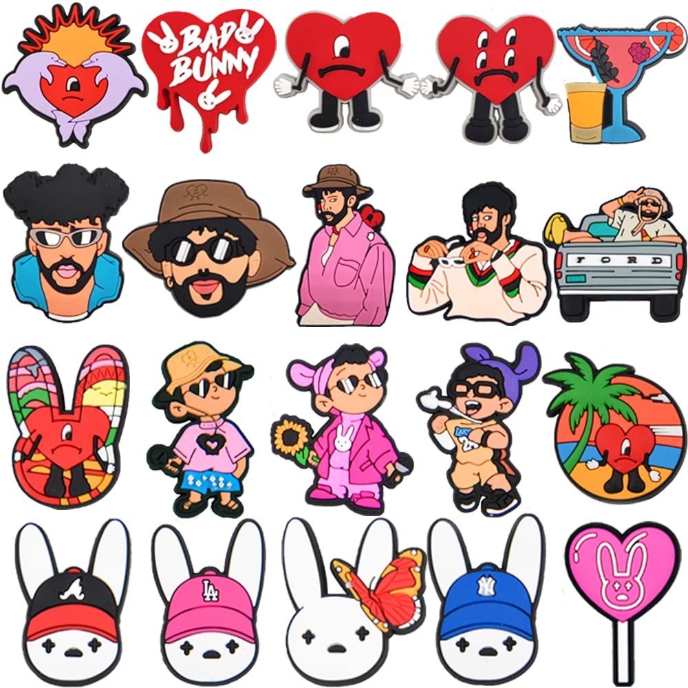 Bad Bunny Shoe Charms - 30/20 PCS for Clog Sandals & DIY Shoe Decorations - Cute Shoe Accessories for Women & Girls - Perfect for Parties, Gifts & Craft Projects