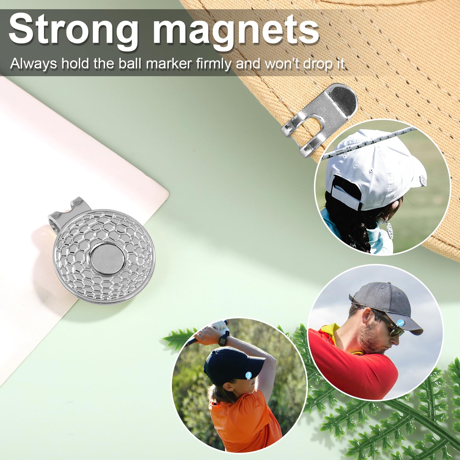 6pcs Magnetic Golf Ball Marker Clip Set - Strong Magnet Hat Clip for Golf Hats, Caps, Pants & Gloves | Durable Metal Holder with Stylish Patterns | Perfect Golf Accessories Gift for Men & Women | Ideal for Golf Courses & Driving Range Practice