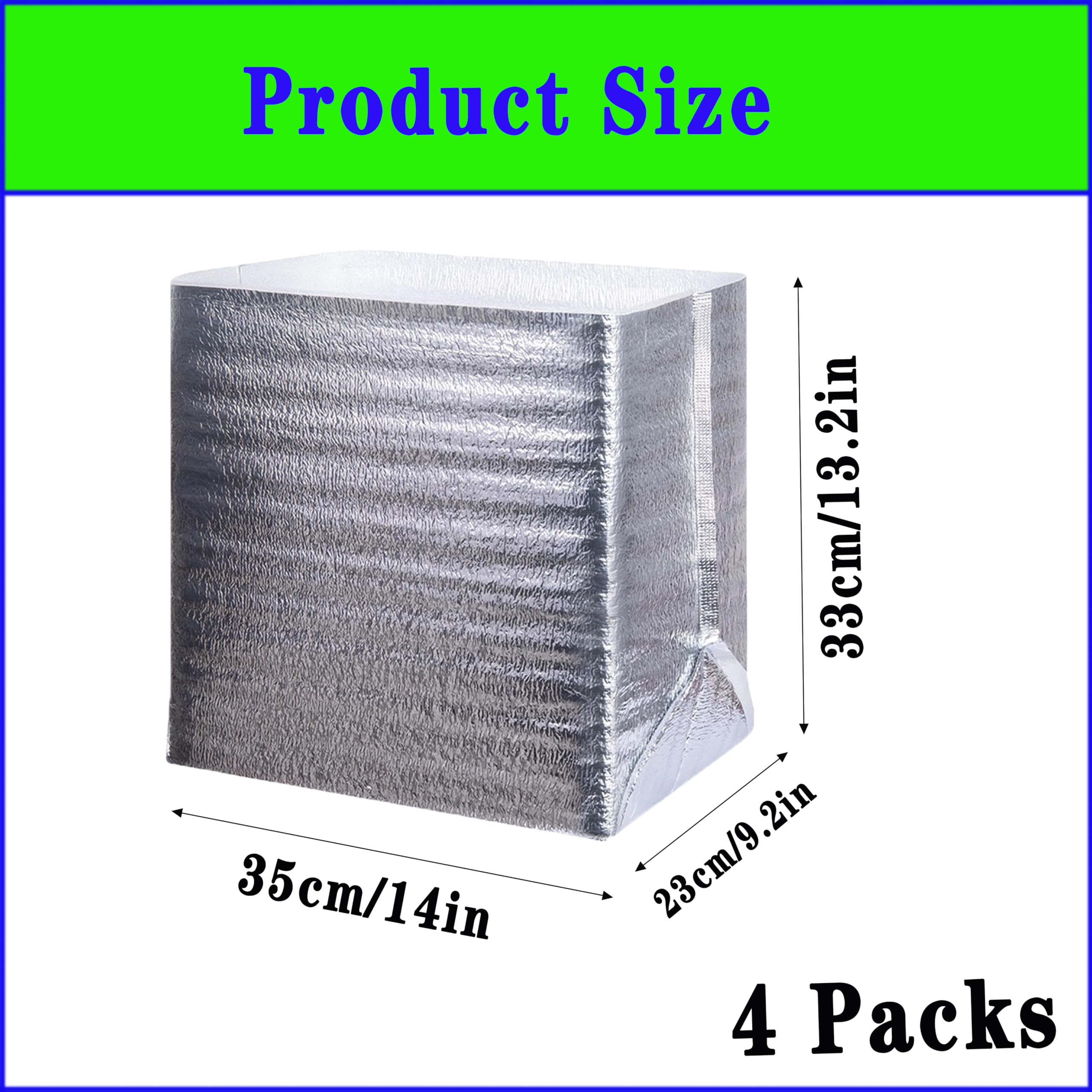 4 Packs Reusable Insulated Thermal Bags – 14 x 9.2 x 13.2 Inch Foil Lined Cooler Bags for Food Delivery, Lunch Box & Grocery Shopping – Waterproof, Leakproof & Insulated Packaging for Takeout, Picnics & Meal Prep