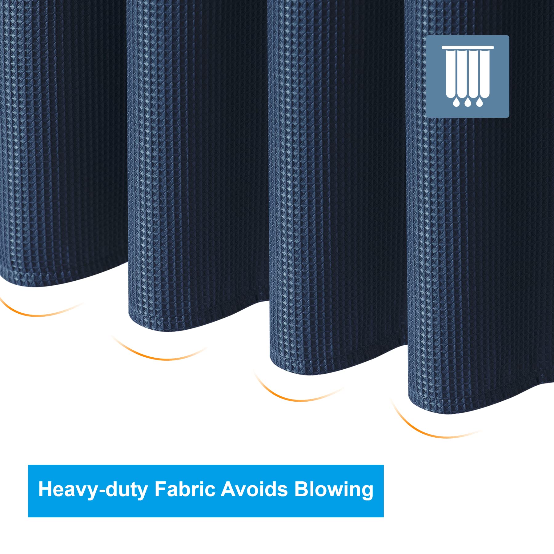 AmazerBath Waffle Weave Shower Curtain - Navy Blue Heavy Duty Hotel Quality Fabric Bathroom Curtain, 72x72 Inches - Perfect for Spa-Like Bathrooms & Luxury Hotel Decor