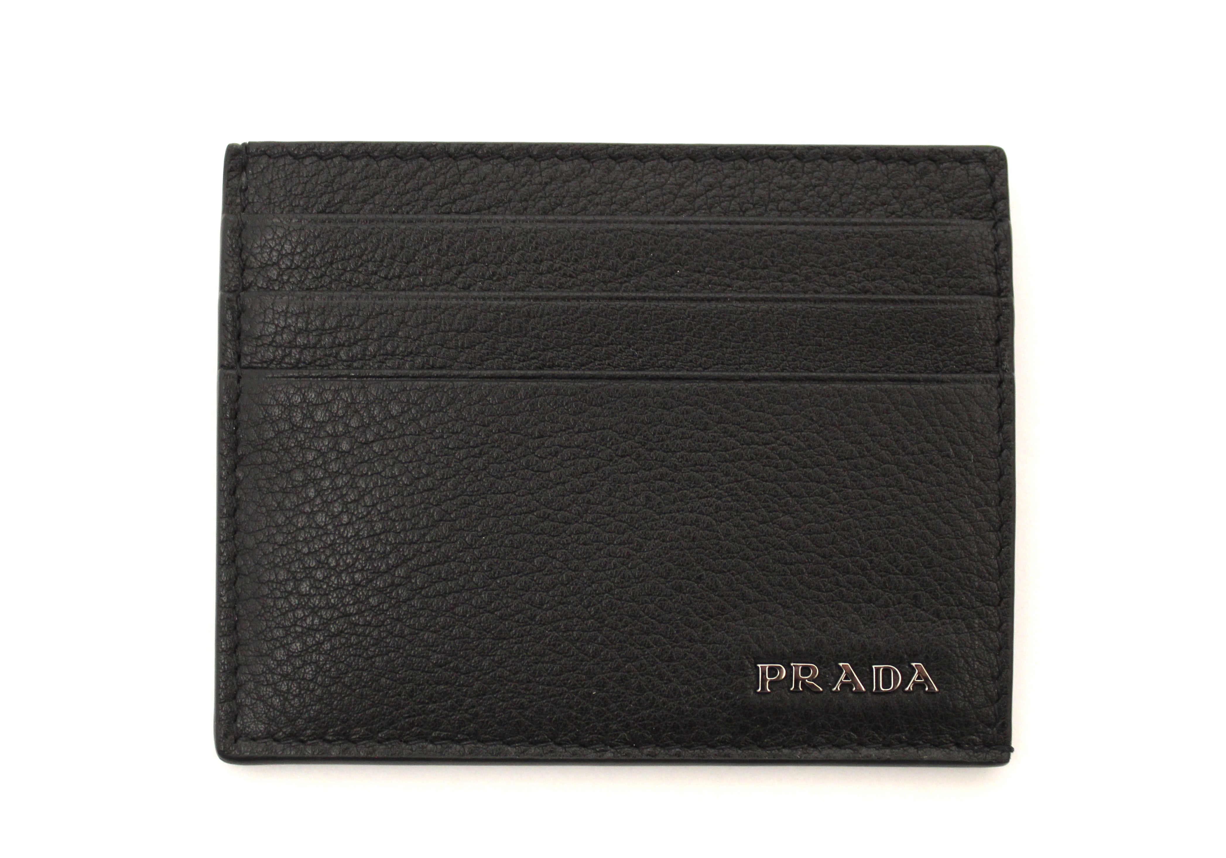 Authentic Prada Black Calfskin PortaCarte Card Holder - Luxury Slim Wallet for Credit Cards & IDs - Perfect for Everyday Use, Business Meetings & Travel