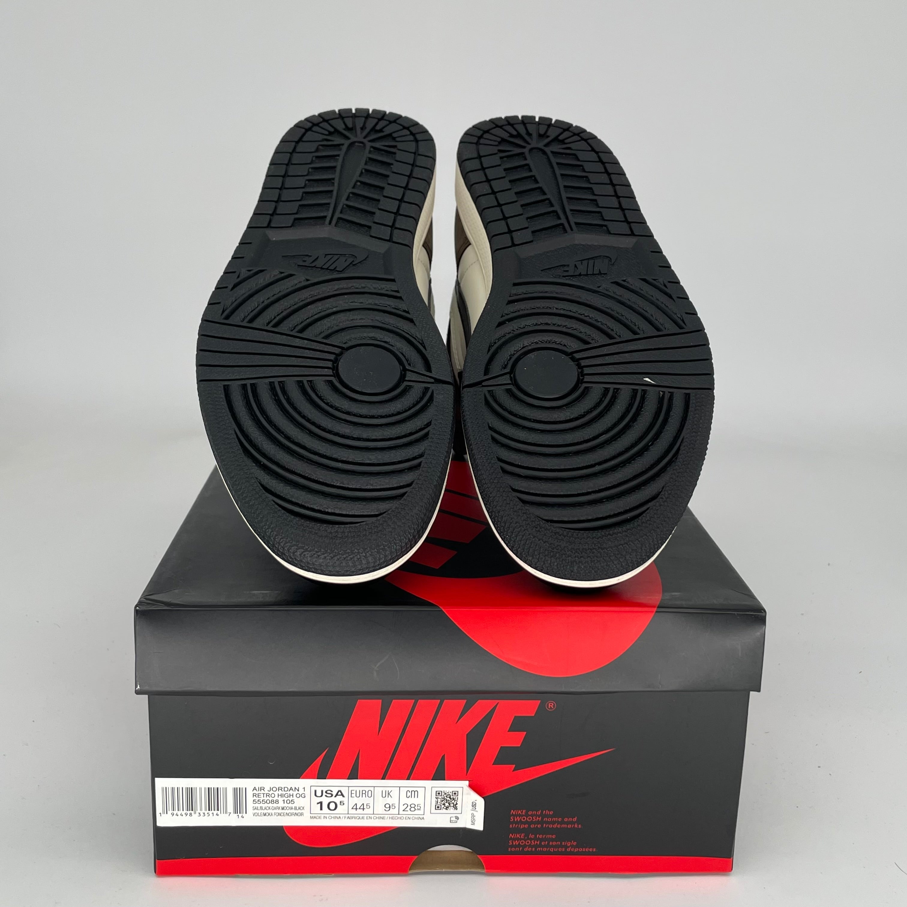 AIR JORDAN 1 DARK MOCHA Sneakers - Men's Size 10.5 (555088-105) - Retro High OG Basketball Shoes for Streetwear & Casual Outfits