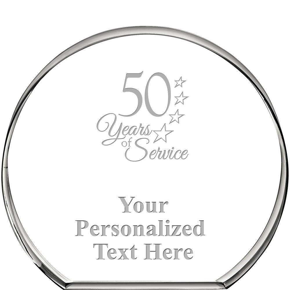 Custom Engraved 50 Years of Service Crystal Paperweight - Crown Awards Standing Circle Employee Recognition Gift - Perfect for Retirement, Milestone Celebrations & Office Decor