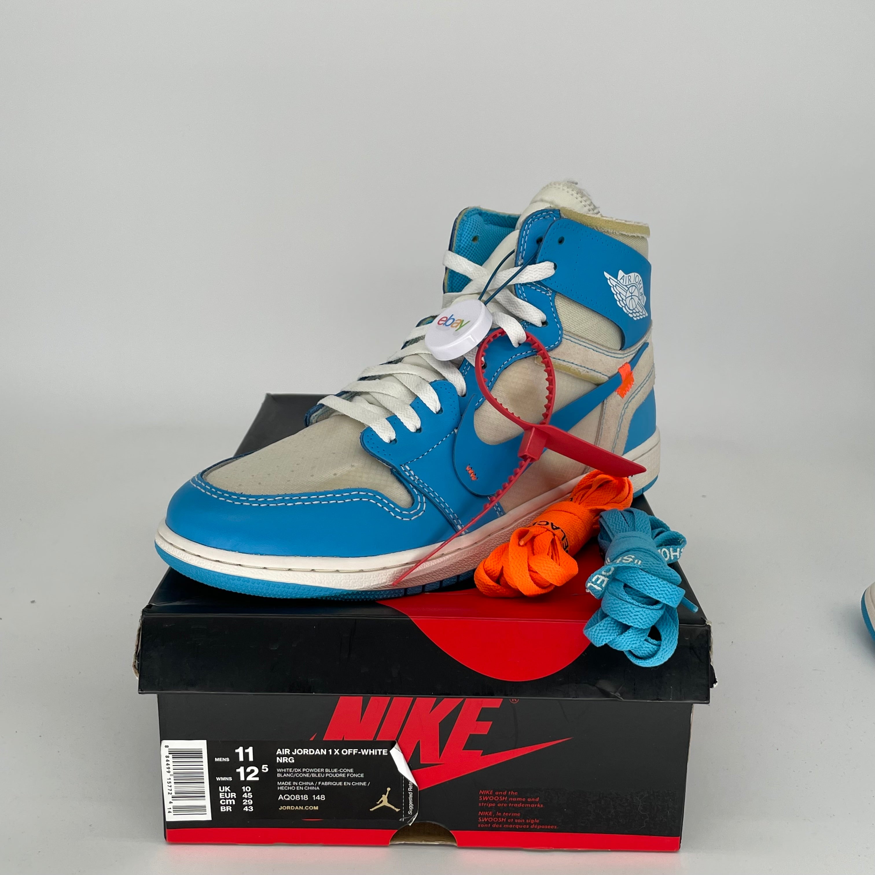 Authentic Air Jordan 1 Off-White University Blue Sneakers - Men's Size 11 (AQ0818-148) | Limited Edition Basketball Shoes for Streetwear & Collectors