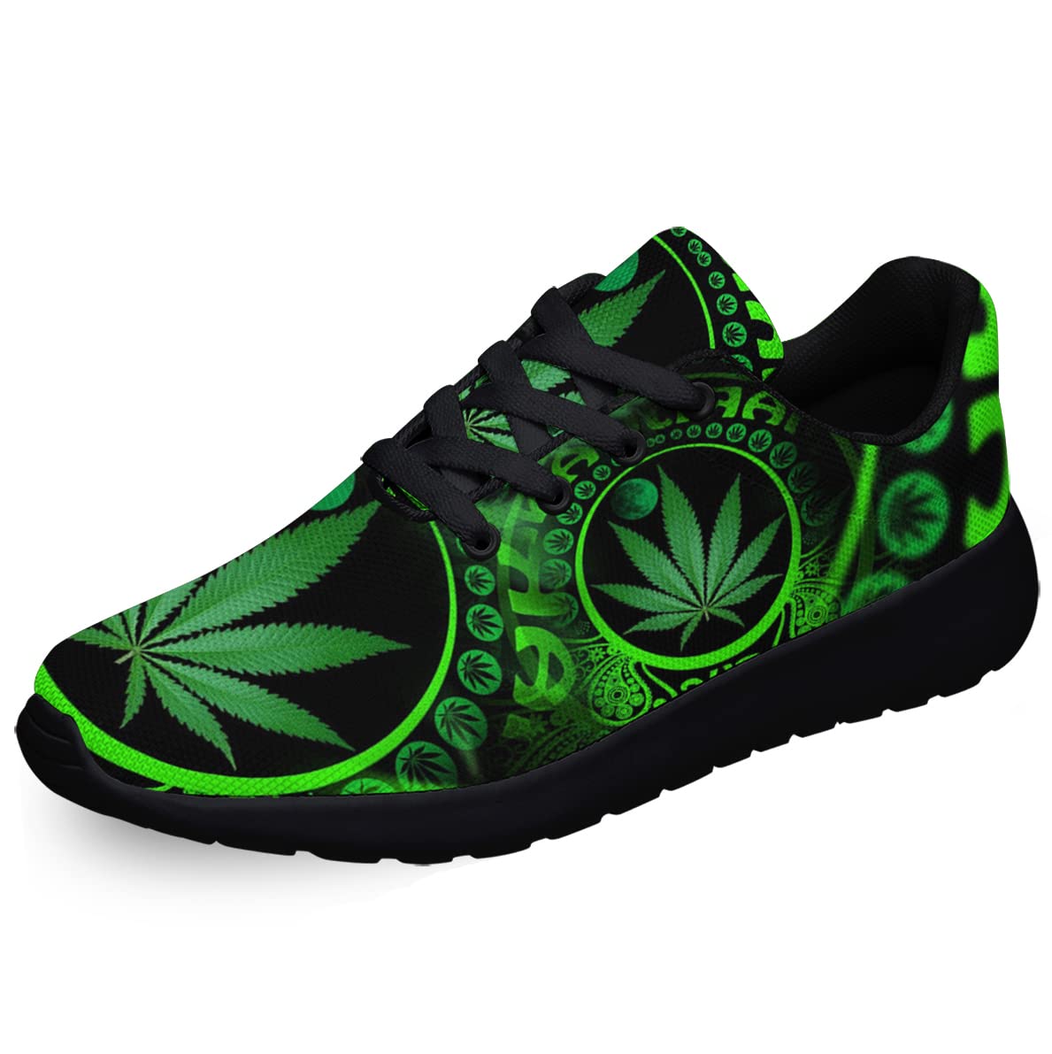 Sonzj-II Unisex Tennis Shoes - Athletic Fashion Sneakers with Green Marijuana Leaf Design for Men & Women | Perfect for Gym, Walking, Hiking, Running, Jogging, Travel & Casual Wear