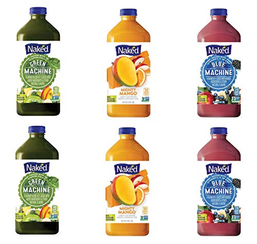 LUV BOX Variety Naked Juice Pack - 6 Bottles (46 oz Each) with Green Machine, Mighty Mango & Blue Machine Flavors | Healthy Fruit Smoothie Drinks for Energy Boost, Gym Workout & On-the-Go Nutrition