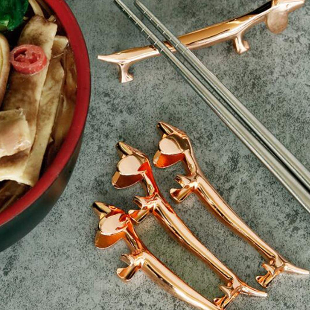 2pcs Metal Dog-Shaped Chopstick Rest Holder - Elegant Spoon & Fork Stand for Wedding, Christmas, New Year Dinner Party - Perfect Table Centerpiece Decoration for Asian Cuisine & Holiday Celebrations