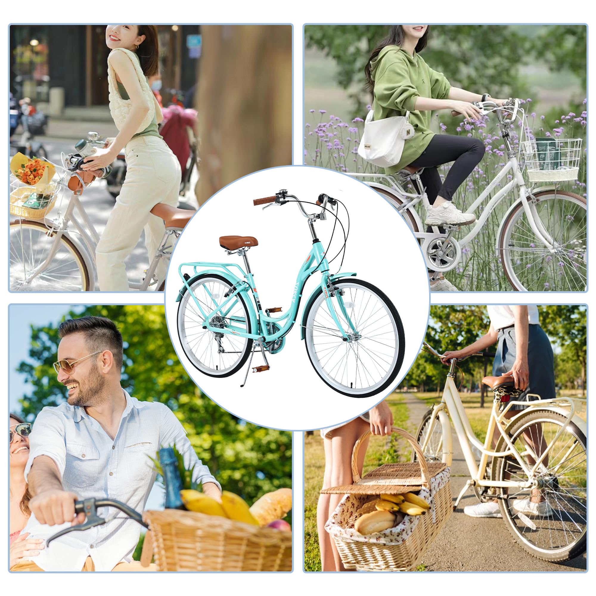 26 Inch Women's Bike with 7-Speed Twist Shifter, Steel Frame & Adjustable Seat - Perfect for Commuting, Exercise & Leisure Riding for Women & Adults