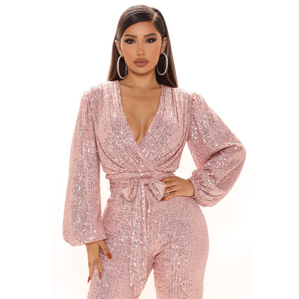 Sexy Sequin Glitter Jumpsuit for Women - Wide Leg Party Romper with Straight Pants | Clubwear, Evening Outfits & Special Occasion Dresses