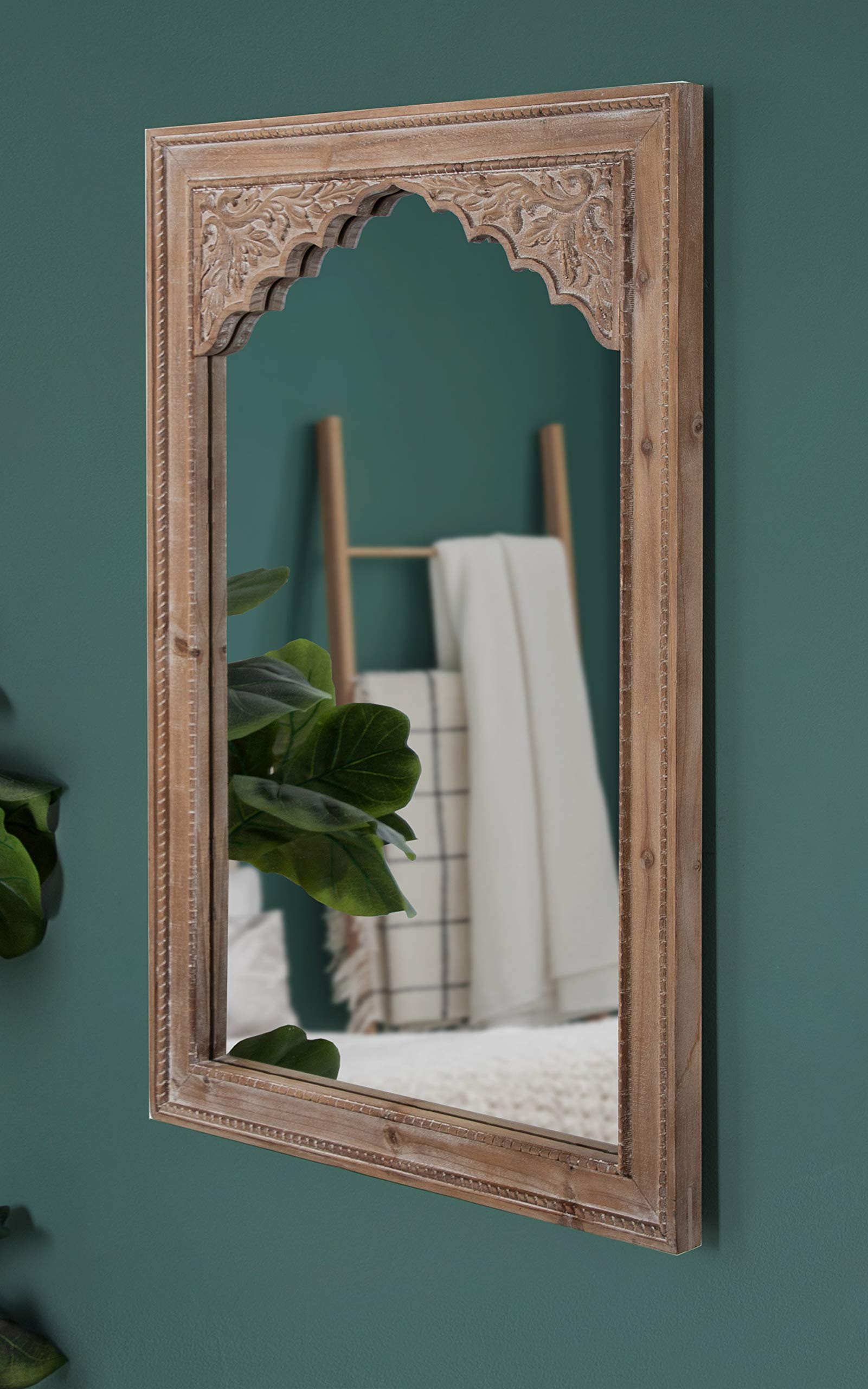 Kate and Laurel Shivani Boho Wall Mirror - 24x36 Inches, Rustic Brown Farmhouse Decor with Ornate Detailing - Perfect for Living Room, Bedroom, or Entryway Wall Decor