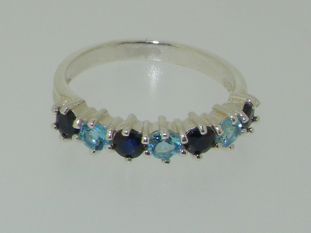 10K White Gold Genuine Blue Topaz & Sapphire Women's Eternity Ring - Elegant Wedding Band, Anniversary Gift for Her, Perfect for Bridal Jewelry and Special Occasions