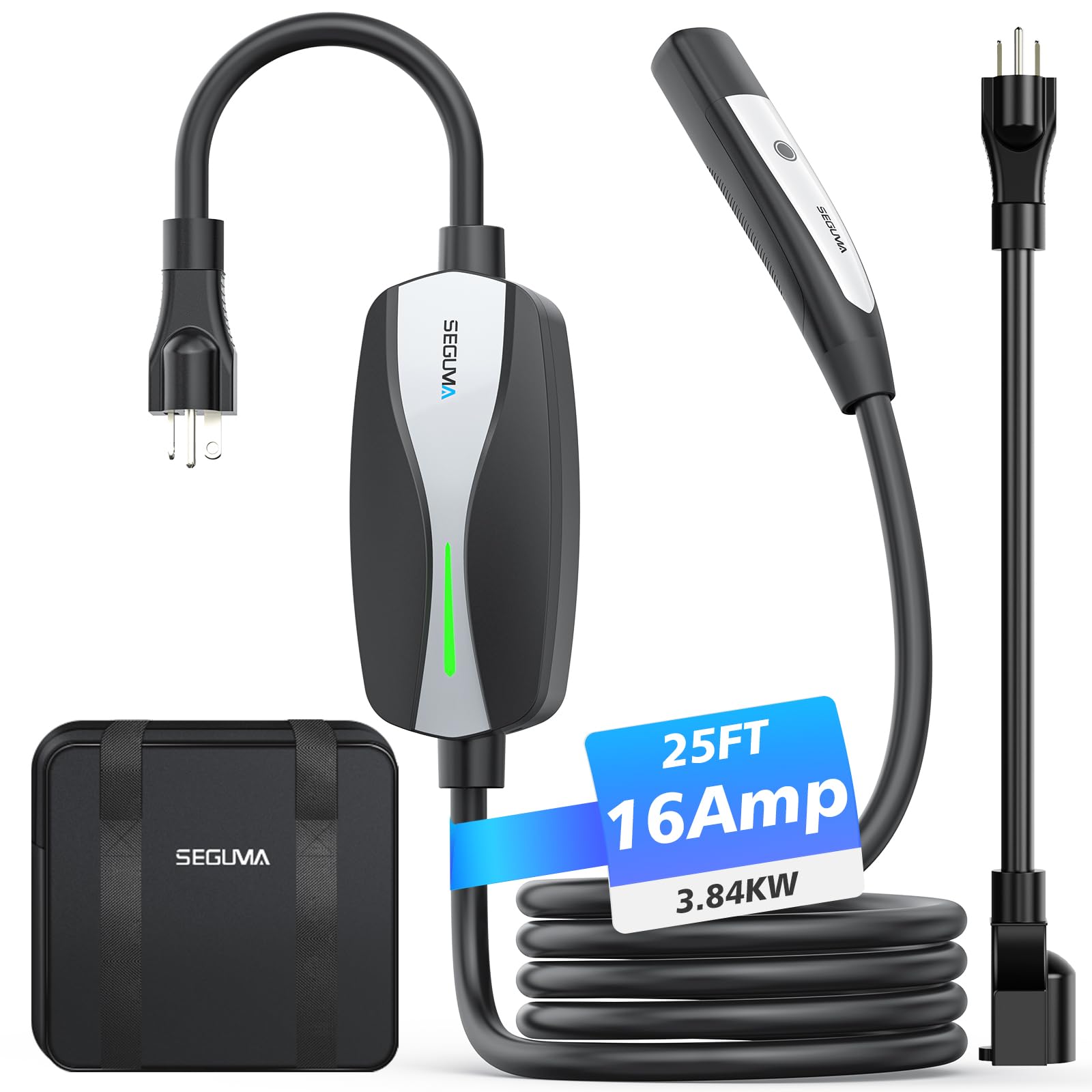 Tesla Level 1 & 2 EV Charger - 16A 25ft Extension Cable with Dual Voltage (240V NEMA 6-20 & 120V NEMA 5-15) & NACS Connector - Portable Home Charging Station for Tesla Model Y/X/3/S - Perfect for Home, Garage & Travel Charging