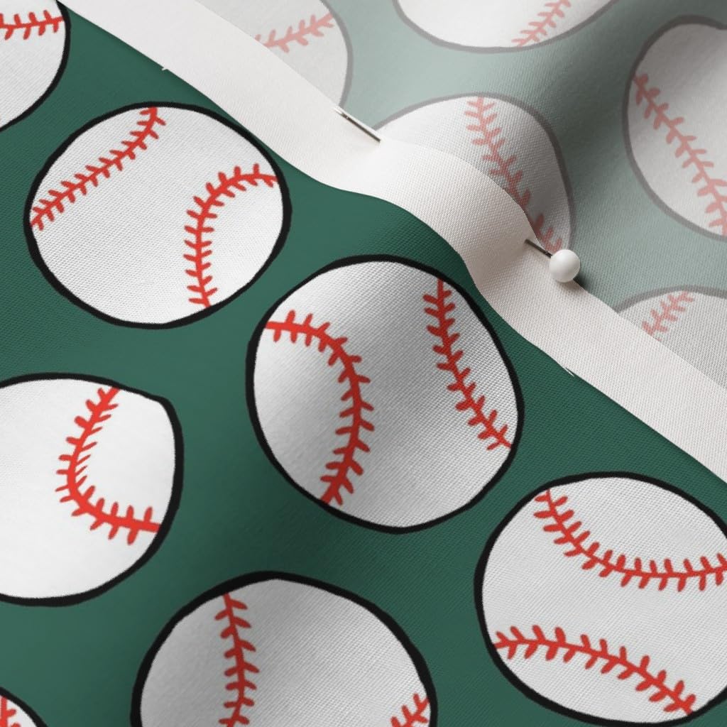 Baseball Sport Team Printed Cotton Poplin Fabric - Pine Green Play Ball Design for Sewing, Quilting, Dresses & Apparel Crafts | Fat Quarter for DIY Projects, Home Decor & Sports-Themed Creations