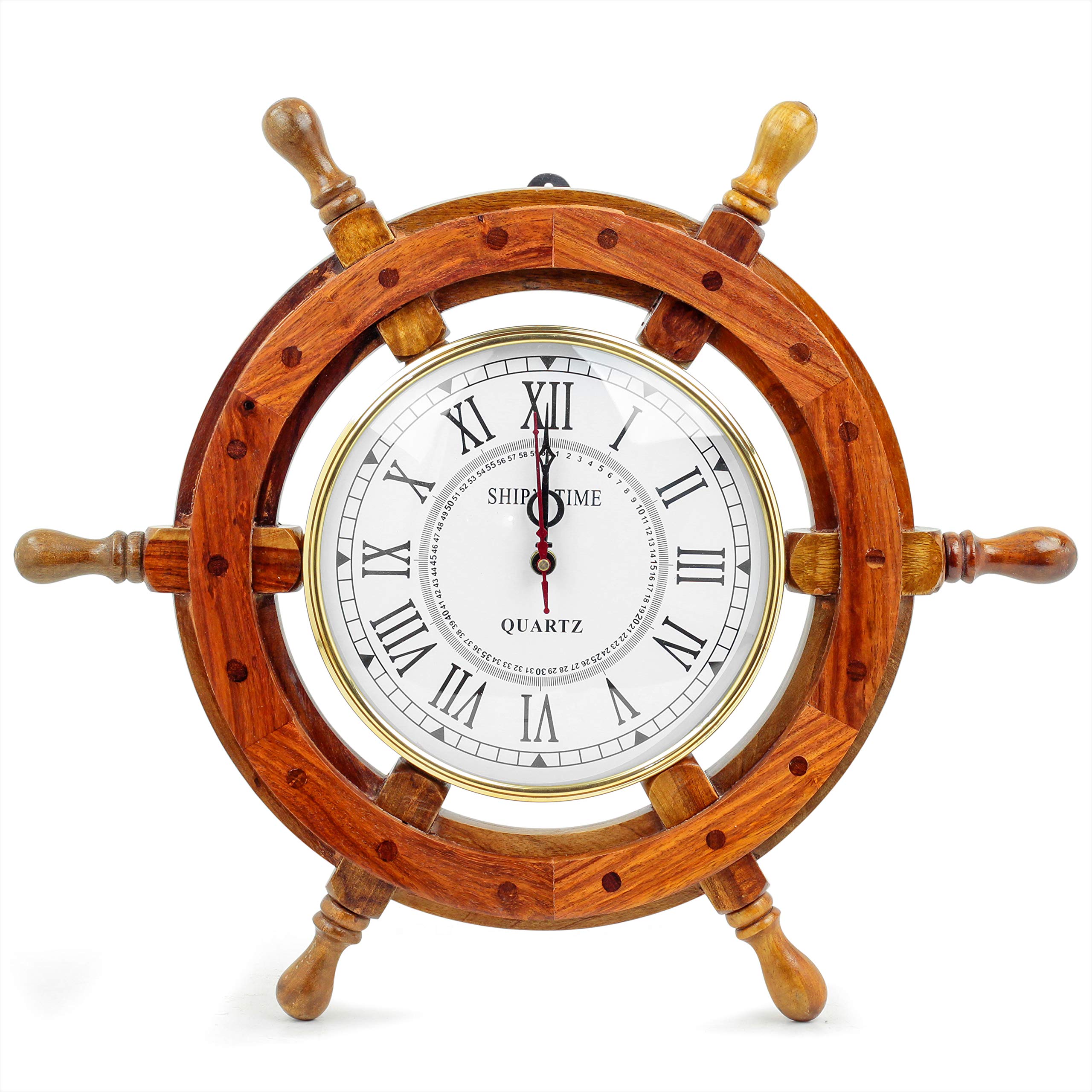 Nautical Wooden Ship Wheel with Quartz Clock - 36 Inch Pirate Themed Wall Decor for Home, Office, or Bar - Perfect Gift for Nautical Enthusiasts and Maritime Lovers