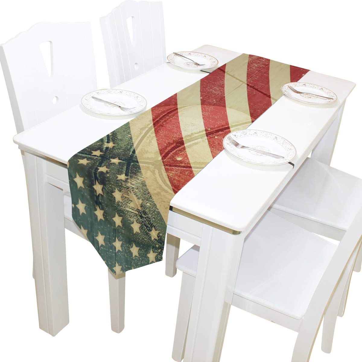 MOYYO Vintage USA Flag Basketball Table Runner 13x70 Inch - Patriotic Polyester Tablecloth for Coffee & Dining Tables - Perfect for Weddings, Birthdays, Engagement Parties & Home Decor | Great for Game Day, 4th of July & Sports-Themed Events