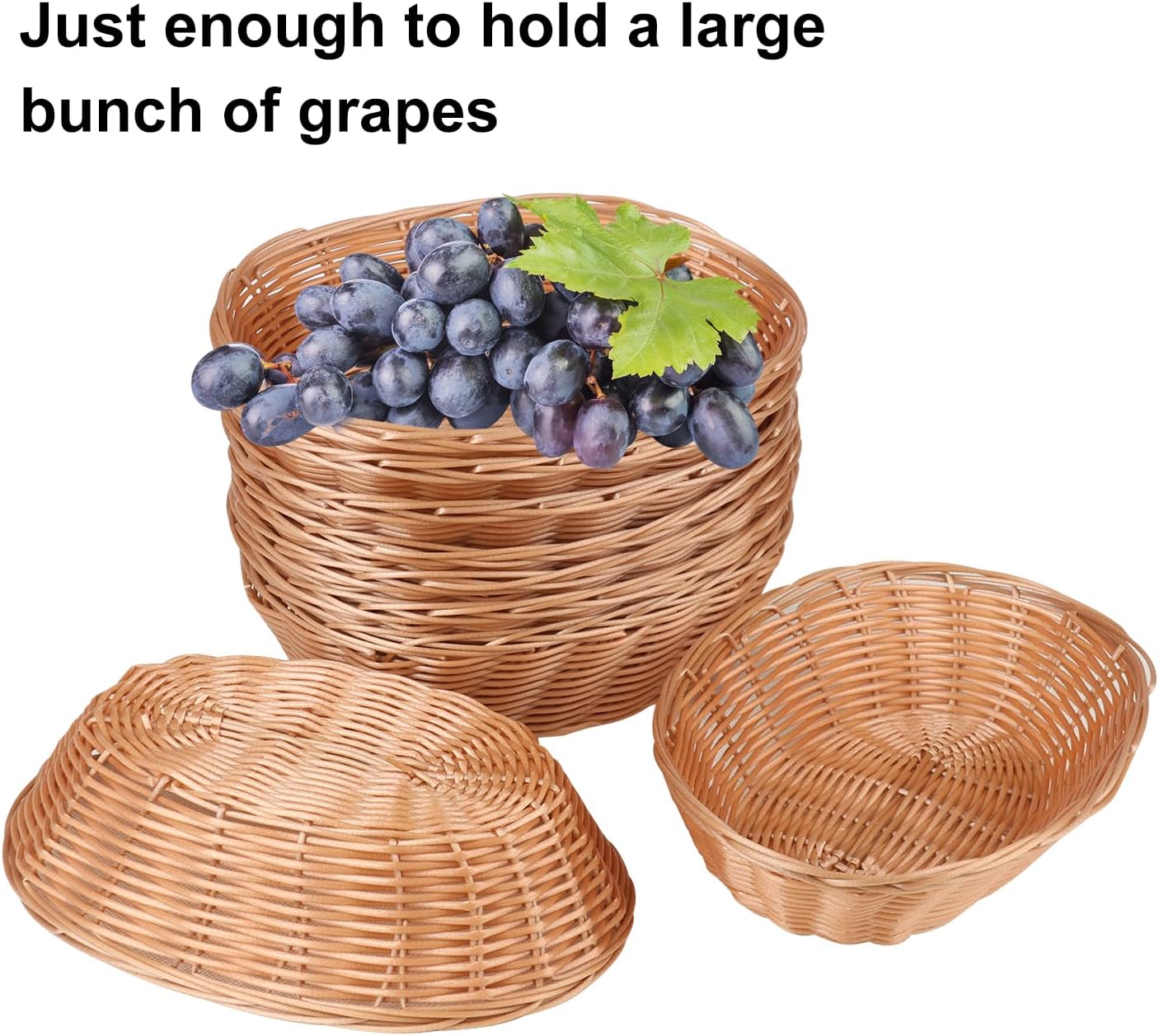 30 Pack Oval Poly Wicker Baskets - 9 x 6 x 2.6 Inch Bread Storage Baskets, Medium Size Kitchen Organizers for Fruits, Vegetables & Display - Perfect for Holiday Gifts, Christmas Decor & Dining Table Centerpieces